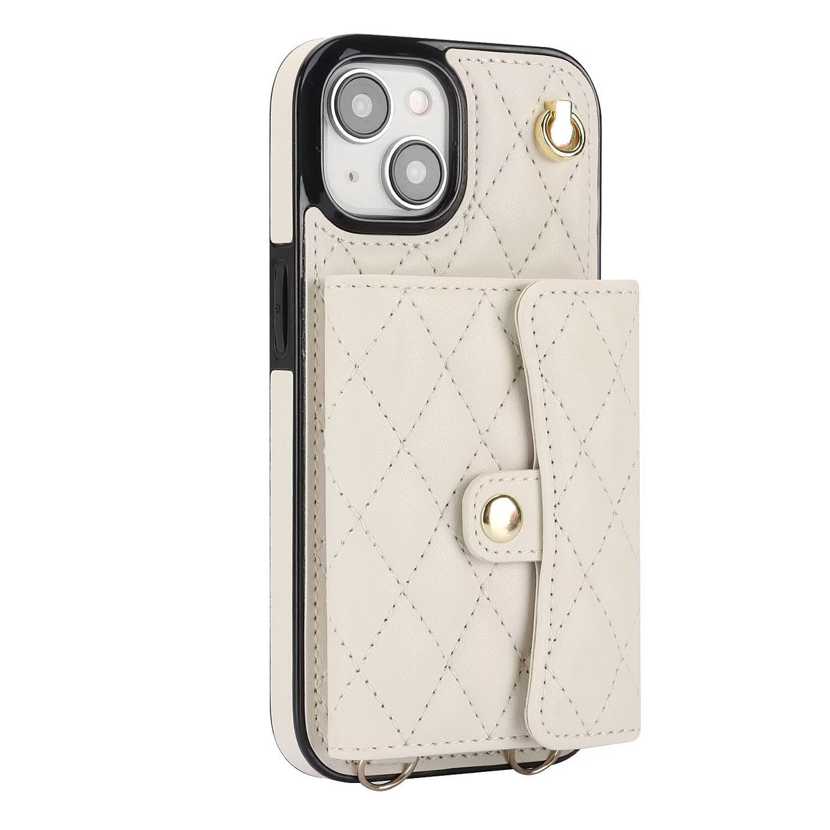 Quilted Crossbody Leather Wallet Case For iPhone 17 16 15 14 13 12 11 Pro Max Detachable Shoulder & Wrist Strap Multi Card Slots Kickstand Q21 - QuiltedCases