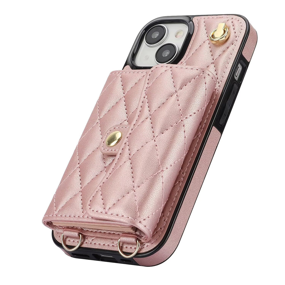 Quilted Crossbody Leather Wallet Case For iPhone 17 16 15 14 13 12 11 Pro Max Detachable Shoulder & Wrist Strap Multi Card Slots Kickstand Q24 - QuiltedCases