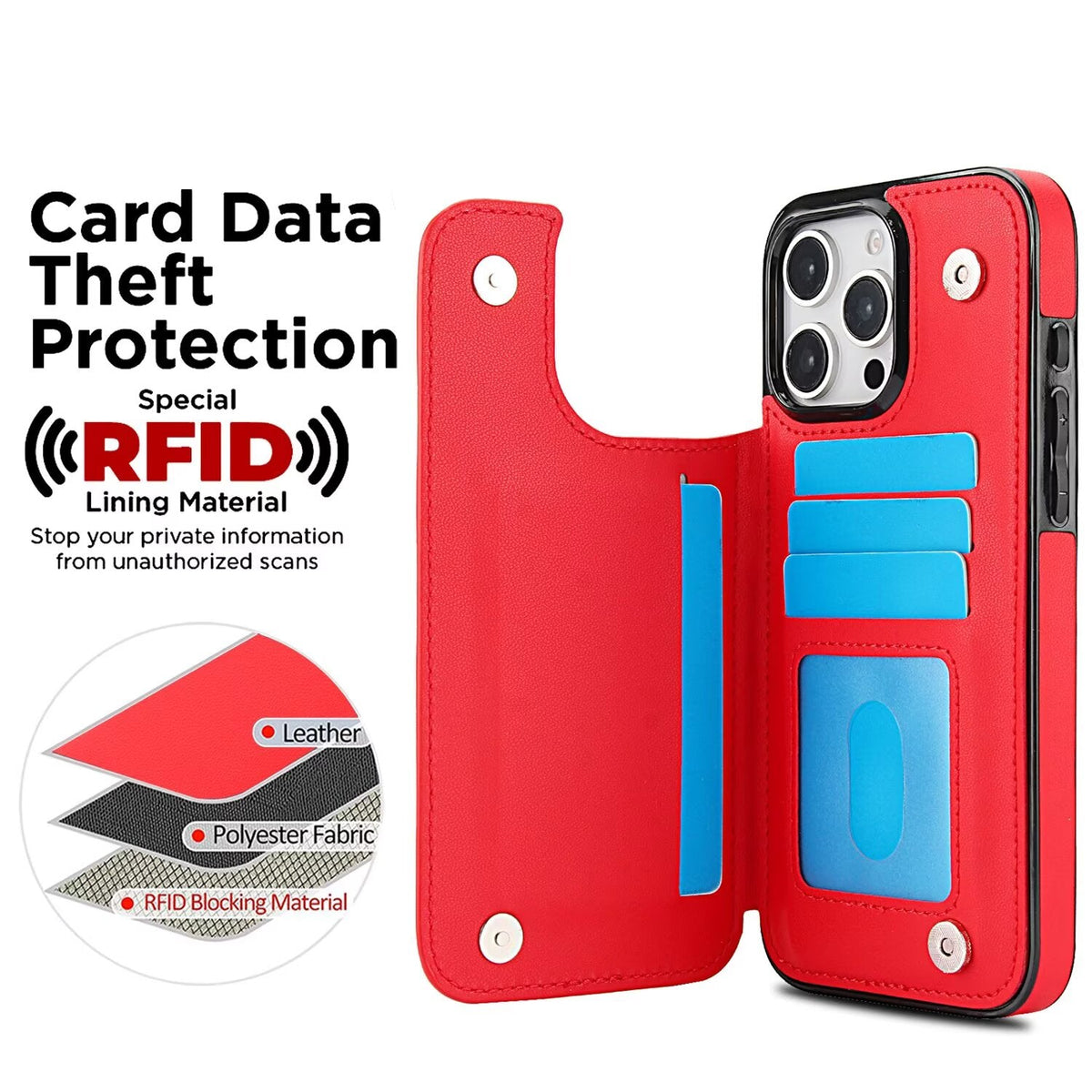 Quilted Leather RFID Blocking Wallet Case For iPhone 17 16 15 14 13 12 8 7 Pro Max Flip Multi Card Slots Q35 - QuiltedCases