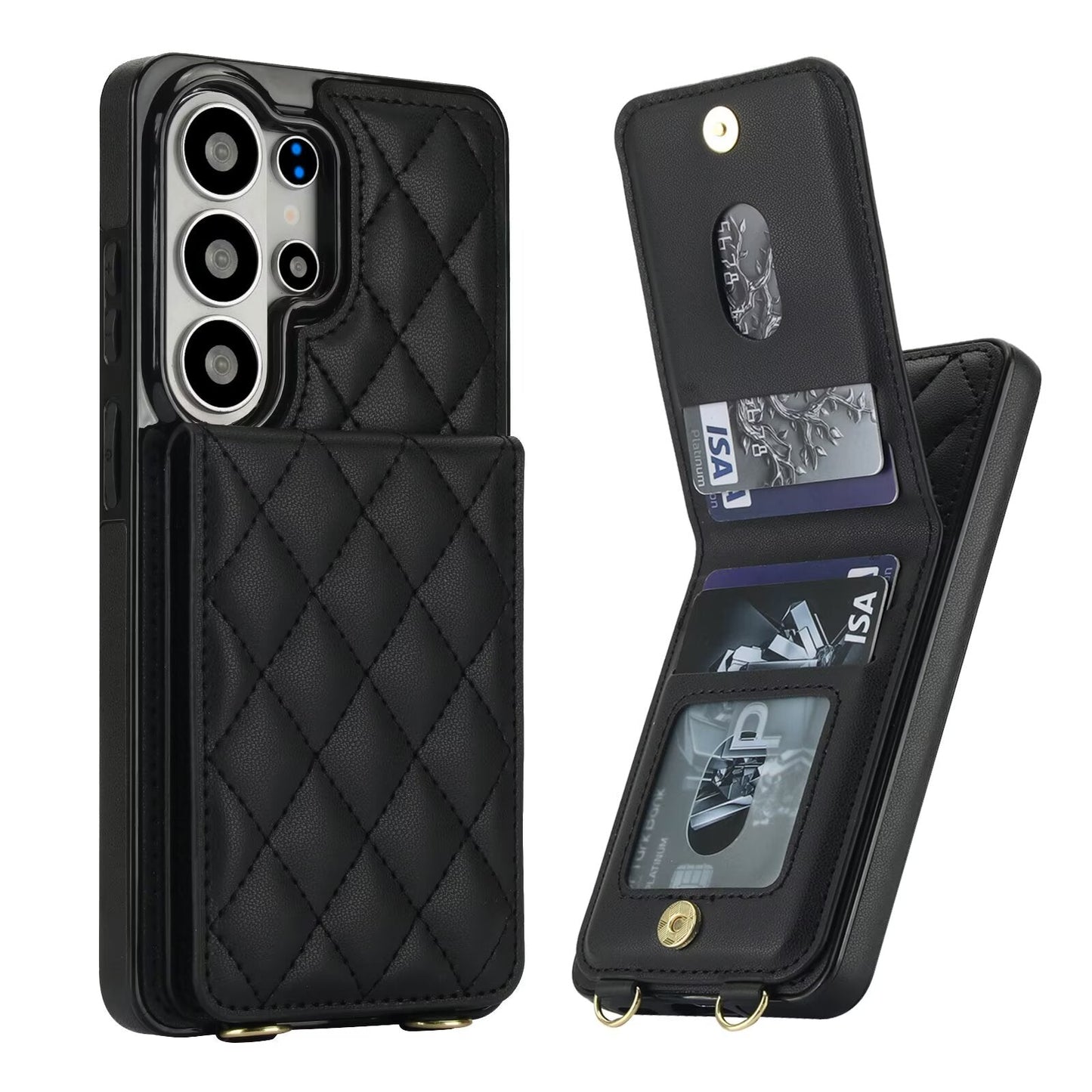 Quilted Leather Wallet Case for Samsung Galaxy S21-S26 Note20 A12-A57 RFID Card Holder Kickstand Crossbody Cover Q40 - QuiltedCases