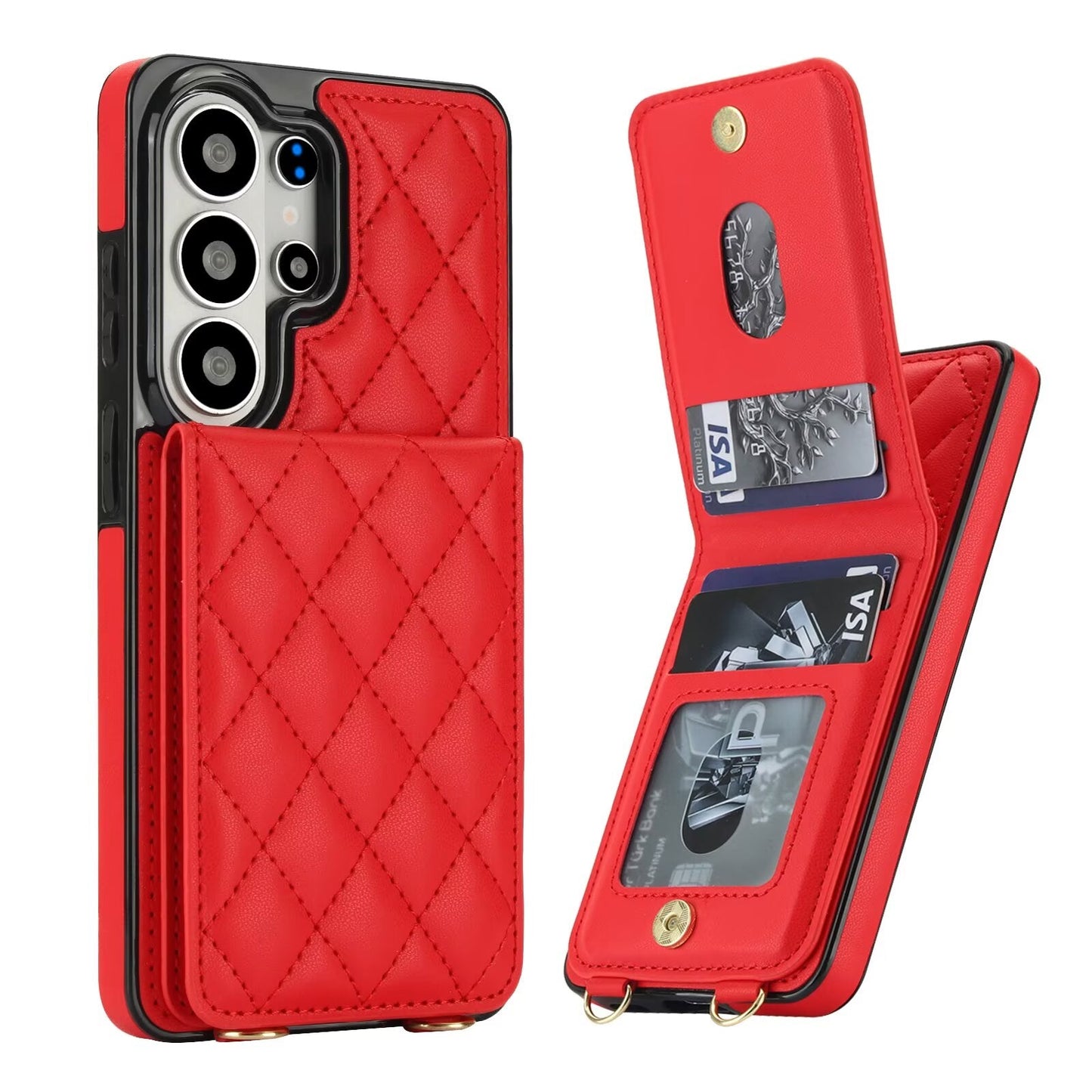 Quilted Leather Wallet Case for Samsung Galaxy S21-S26 Note20 A12-A57 RFID Card Holder Kickstand Crossbody Cover Q43 - QuiltedCases