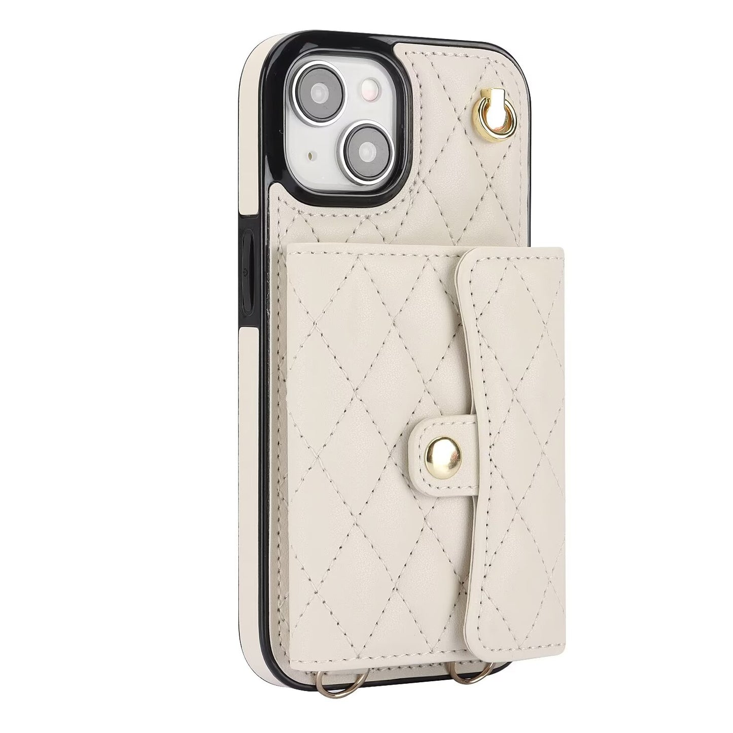 Quilted Crossbody Leather Wallet Case For iPhone 17 16 15 14 13 12 11 Pro Max Detachable Shoulder & Wrist Strap Multi Card Slots Kickstand Q21