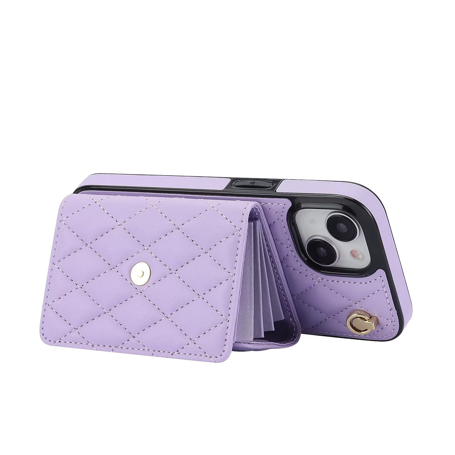 Quilted Crossbody Leather Wallet Case For iPhone 17 16 15 14 13 12 11 Pro Max Detachable Shoulder & Wrist Strap Multi Card Slots Kickstand Q22