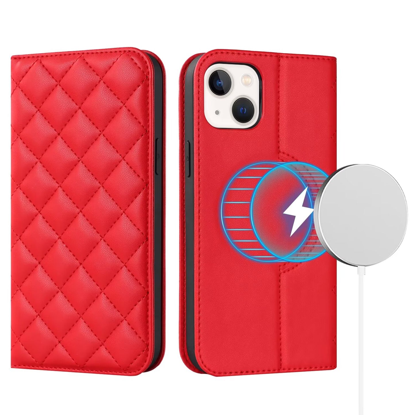 Quilted Leather MagSafe Wallet Case For iPhone 17 16 15 14 13 12 Pro Max Flip Card Slots Kickstand Wireless Charging Cover Q29