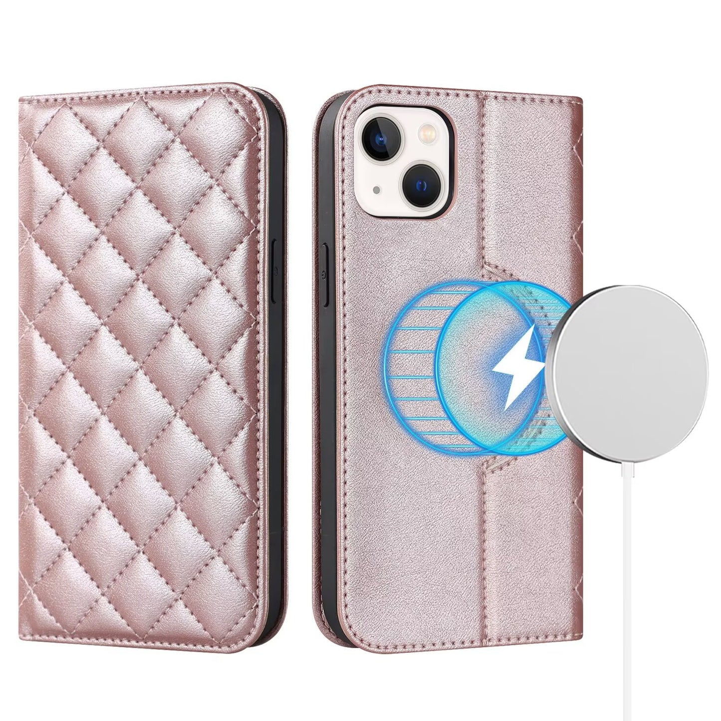 Quilted Leather MagSafe Wallet Case For iPhone 17 16 15 14 13 12 Pro Max Flip Card Slots Kickstand Wireless Charging Cover Q30