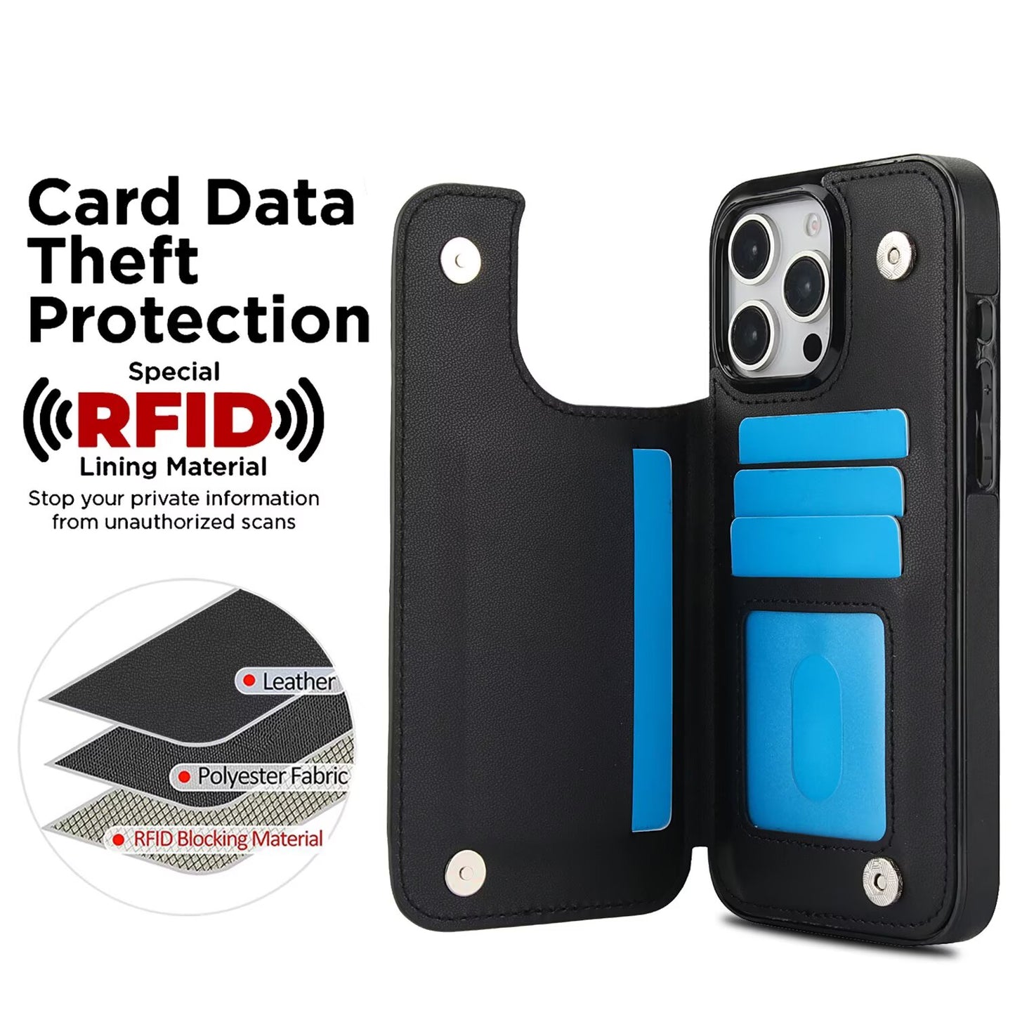 Quilted Leather RFID Blocking Wallet Case For iPhone 17 16 15 14 13 12 8 7 Pro Max Flip Multi Card Slots Q33