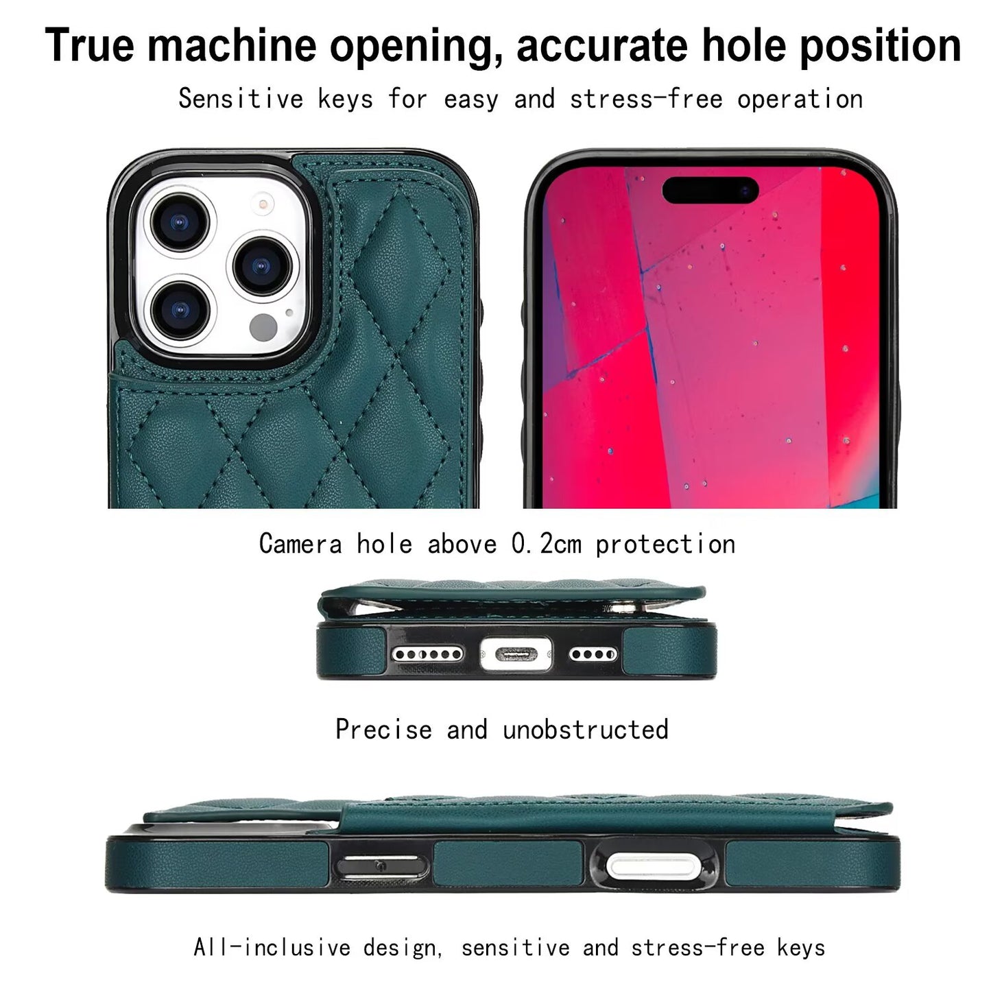 Quilted Leather RFID Blocking Wallet Case For iPhone 17 16 15 14 13 12 8 7 Pro Max Flip Multi Card Slots Q36