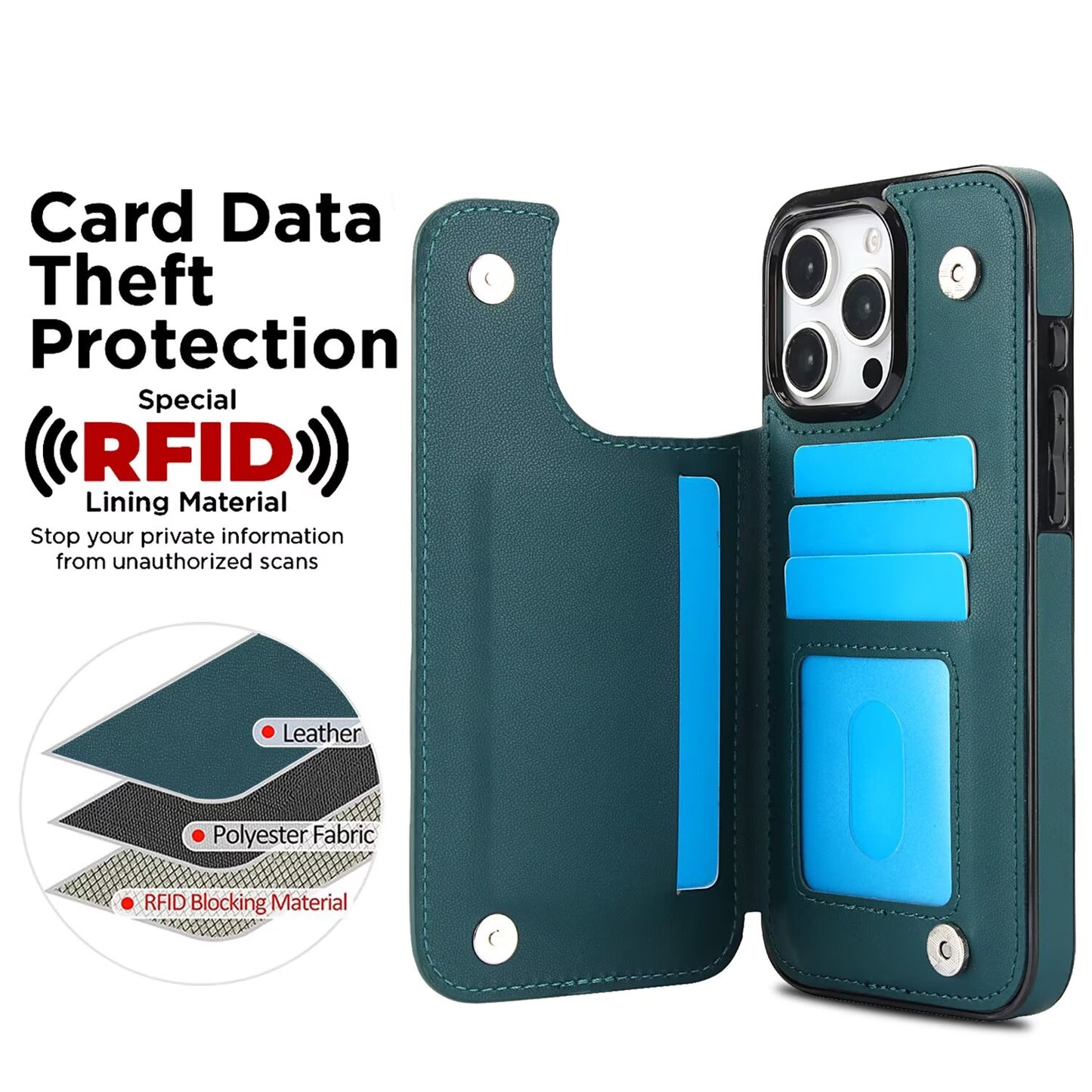 Quilted Leather RFID Blocking Wallet Case For iPhone 17 16 15 14 13 12 8 7 Pro Max Flip Multi Card Slots Q36