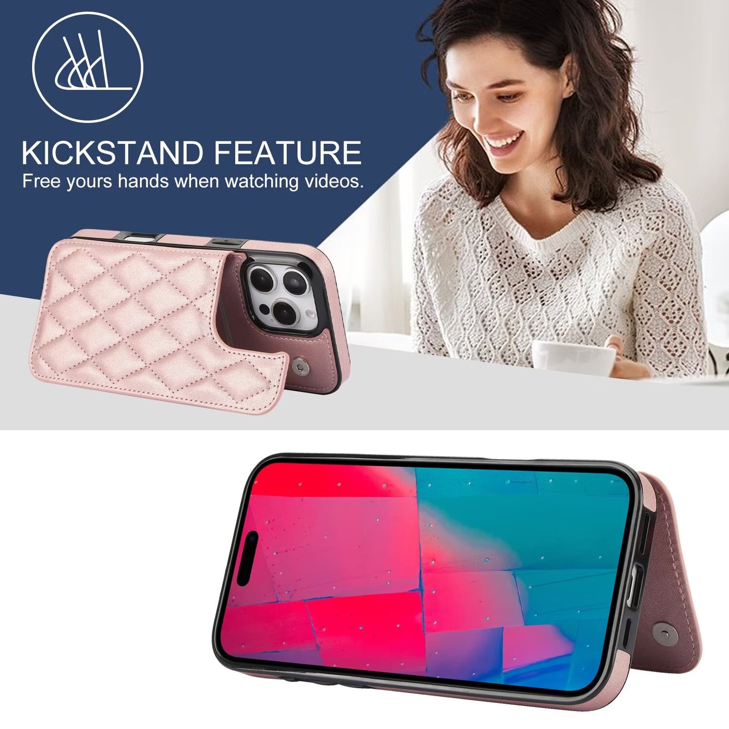 Quilted Leather RFID Blocking Wallet Case For iPhone 17 16 15 14 13 12 8 7 Pro Max Flip Multi Card Slots Q37