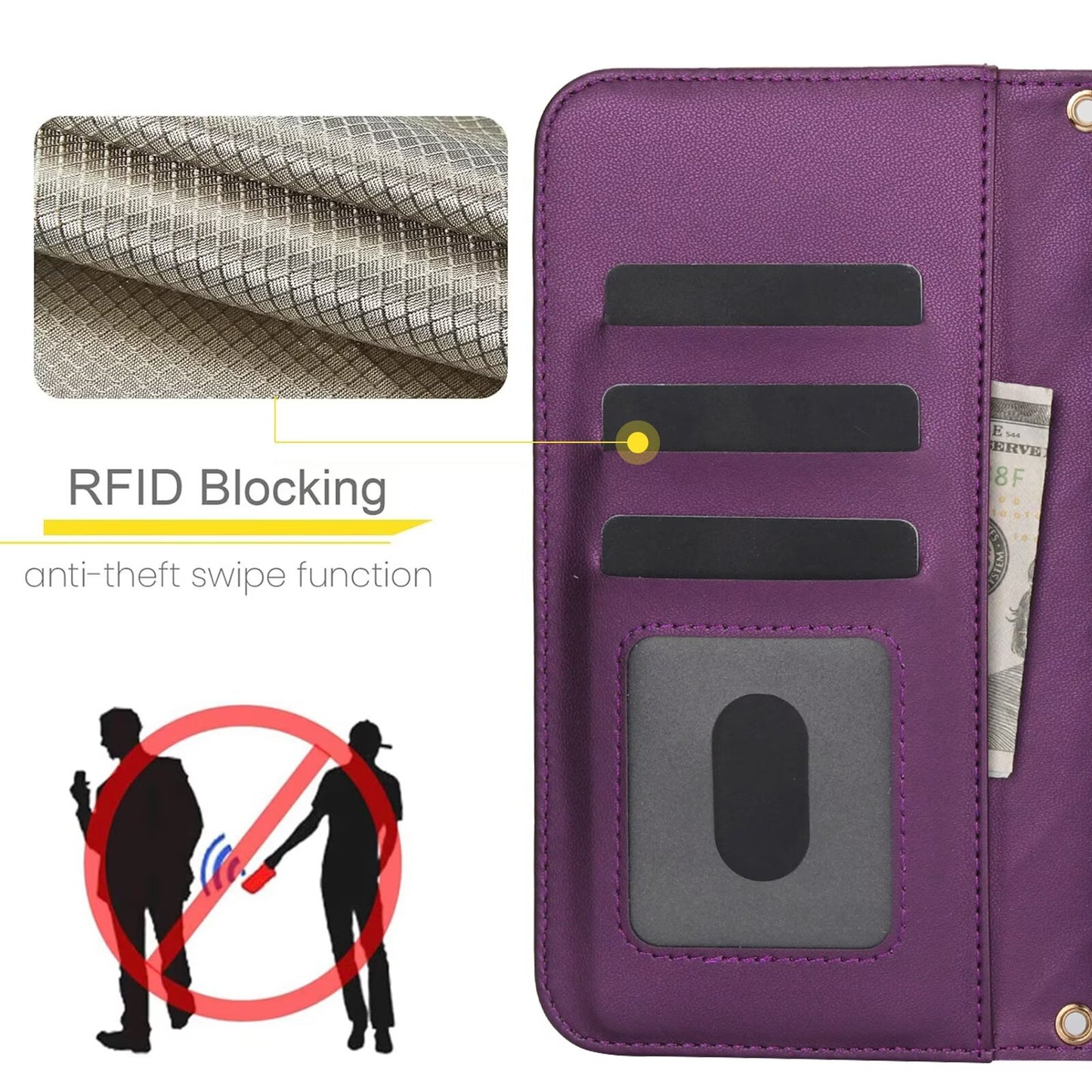 Quilted Leather Wallet Case For iPhone 17 16 15 14 13 12 11 8 7 Pro Max Crossbody Strap Wristlet Flip Folio Card Holder Kickstand Phone Case Q16