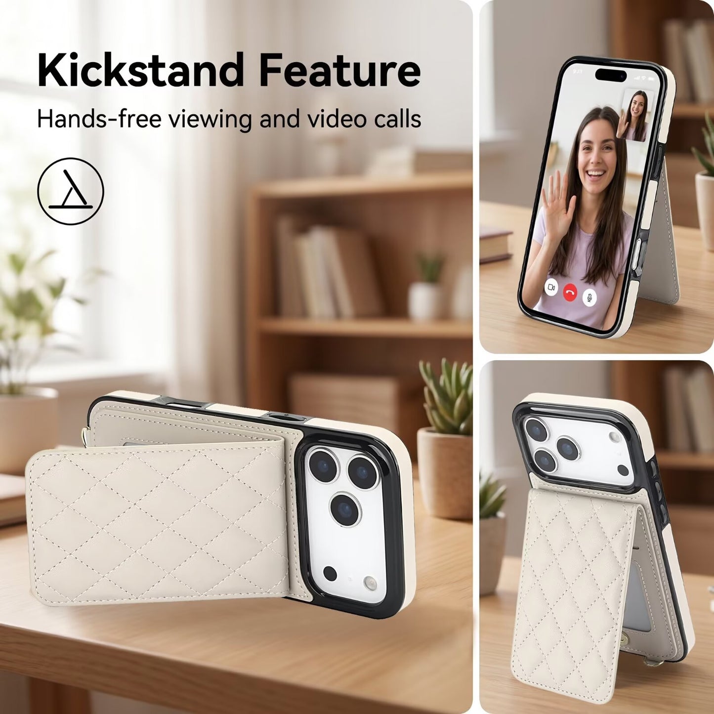 Étui portefeuille en cuir matelassé pour iPhone série 17, étui de téléphone à rabat avec fentes pour cartes, béquille et cordon détachable Q1