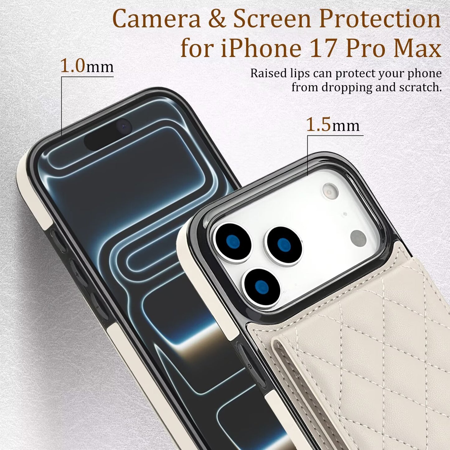 Étui portefeuille en cuir matelassé pour iPhone série 17, étui de téléphone à rabat avec fentes pour cartes, béquille et cordon détachable Q1