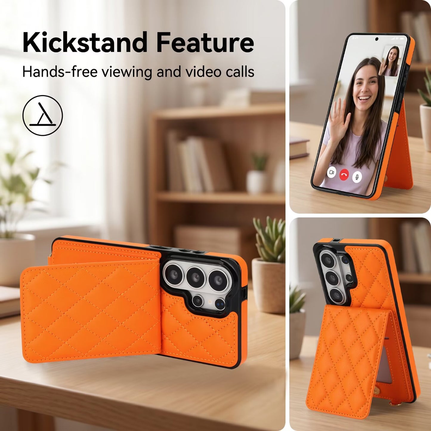 Quilted Leather Wallet Phone Case for Samsung Galaxy S26 Ultra S26 Plus S26, RFID Blocking Card Holder Kickstand Crossbody Strap Protective Cover Q42