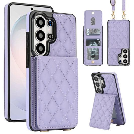Quilted Leather Wallet Phone Case for Samsung Galaxy S26 Ultra S26 Plus S26, RFID Blocking Card Holder Kickstand Crossbody Strap Protective Cover Q46