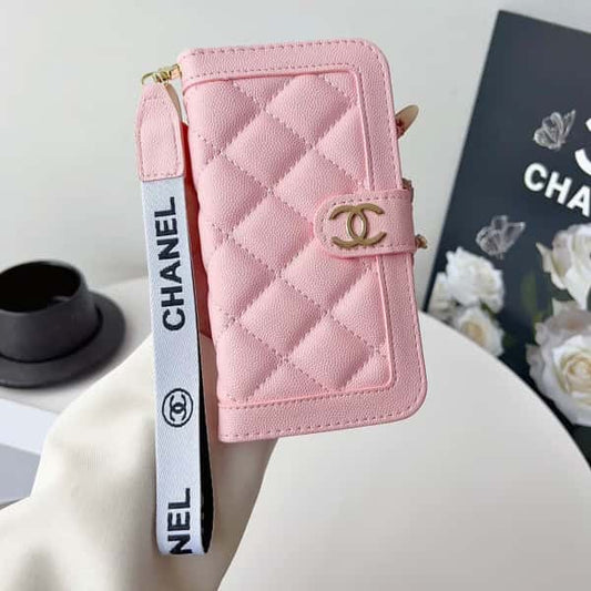 Quilted Leather Wallet Case For iPhone 11-18 Pro Max Card Slots & Wrist Strap Q49-3
