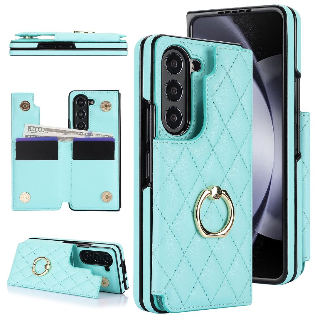 Diamond Quilted Ring Wallet Case Samsung Galaxy Z Fold 3 4 5 6 7 8 Card Holder Foldable Phone Cover Q63 - QuiltedCases