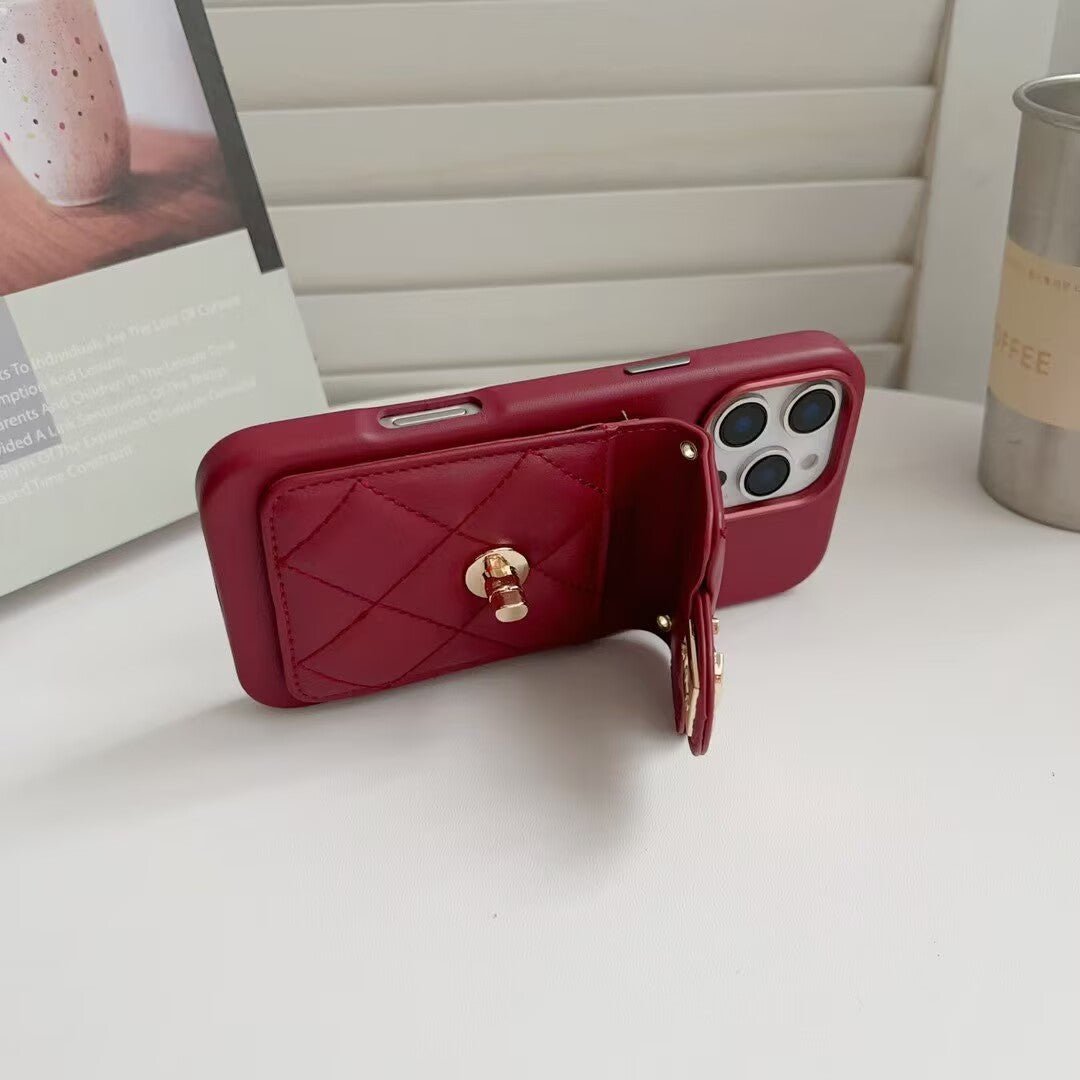Quilted Crossbody Leather Wallet Case For iPhone 17 16 15 14 13 12 11 Pro Max Detachable Chain & Card Slots Q50 - QuiltedCases