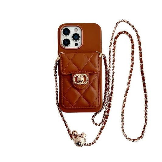 Quilted Crossbody Leather Wallet Case For iPhone 17 16 15 14 13 12 11 Pro Max Detachable Chain & Card Slots Q51 - QuiltedCases