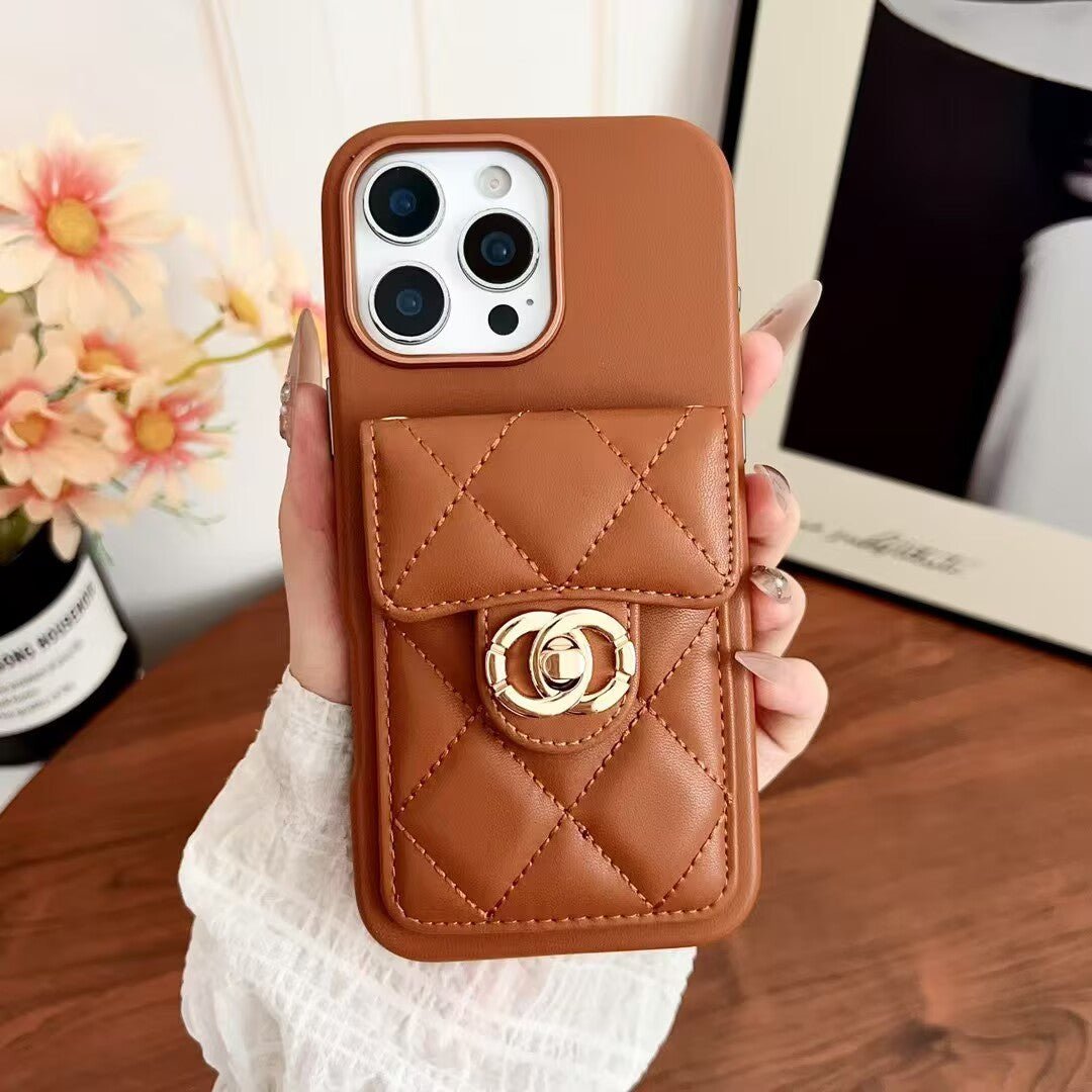 Quilted Crossbody Leather Wallet Case For iPhone 17 16 15 14 13 12 11 Pro Max Detachable Chain & Card Slots Q51 - QuiltedCases