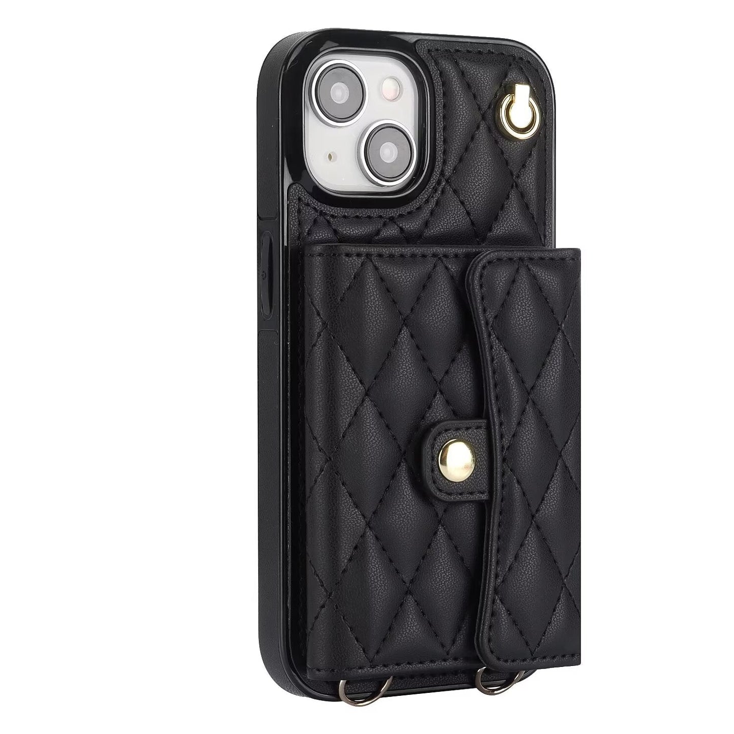 Quilted Crossbody Leather Wallet Case For iPhone 17 16 15 14 13 12 11 Pro Max Detachable Shoulder & Wrist Strap Multi Card Slots Kickstand Q20 - QuiltedCases