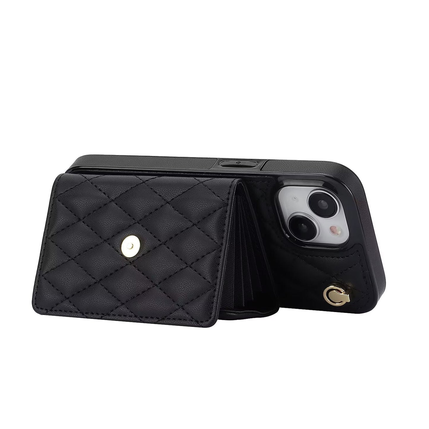 Quilted Crossbody Leather Wallet Case For iPhone 17 16 15 14 13 12 11 Pro Max Detachable Shoulder & Wrist Strap Multi Card Slots Kickstand Q20 - QuiltedCases