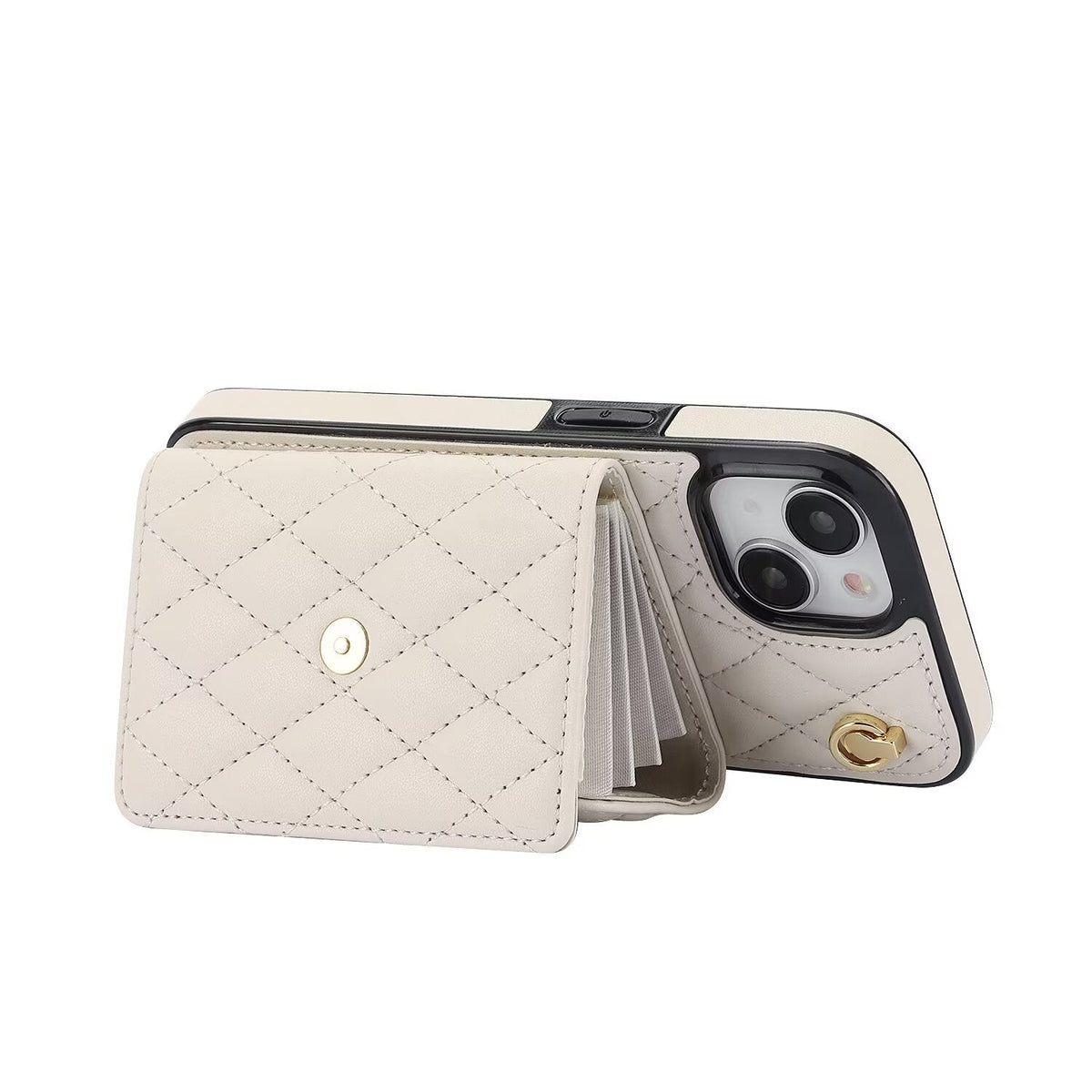 Quilted Crossbody Leather Wallet Case For iPhone 17 16 15 14 13 12 11 Pro Max Detachable Shoulder & Wrist Strap Multi Card Slots Kickstand Q21 - QuiltedCases