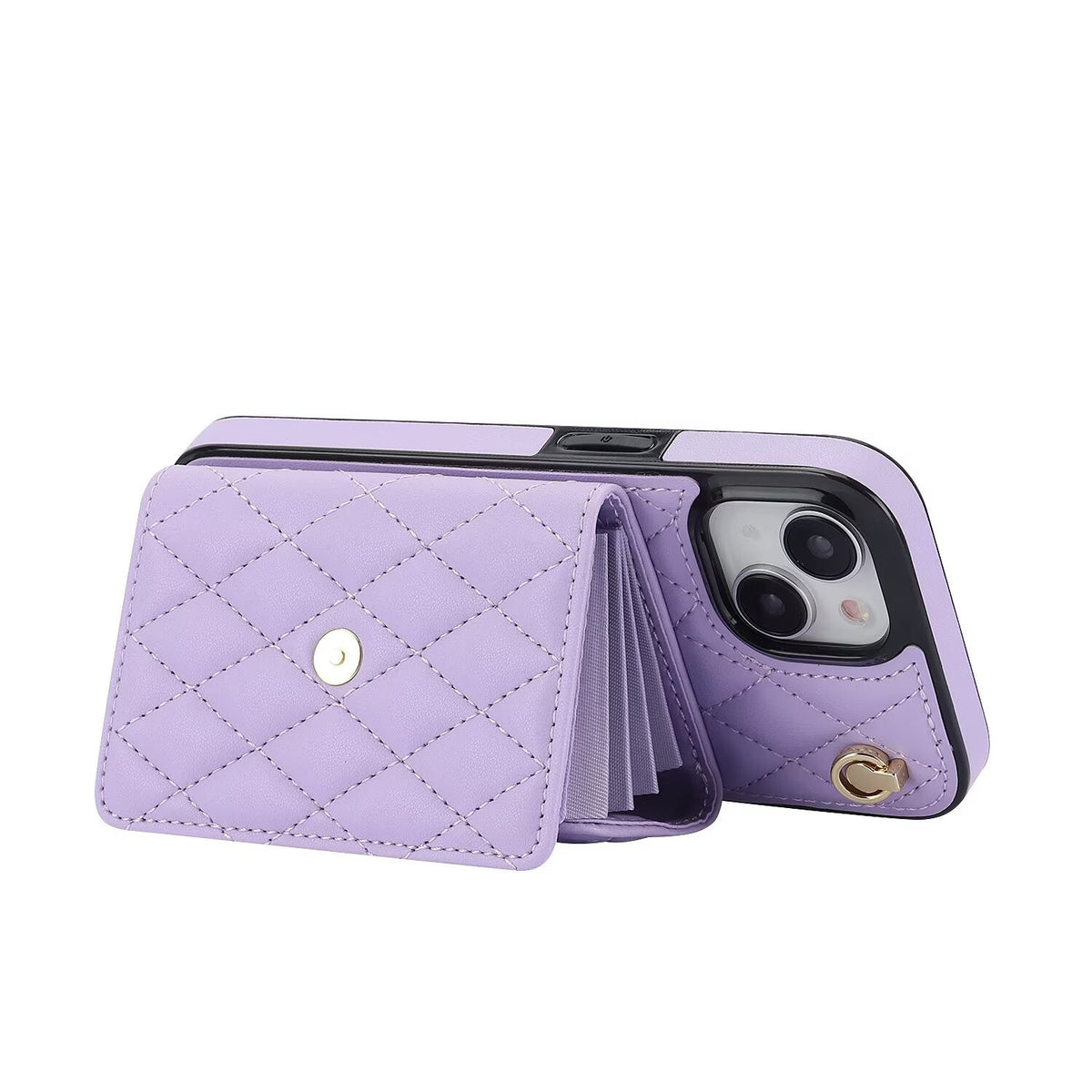 Quilted Crossbody Leather Wallet Case For iPhone 17 16 15 14 13 12 11 Pro Max Detachable Shoulder & Wrist Strap Multi Card Slots Kickstand Q22 - QuiltedCases
