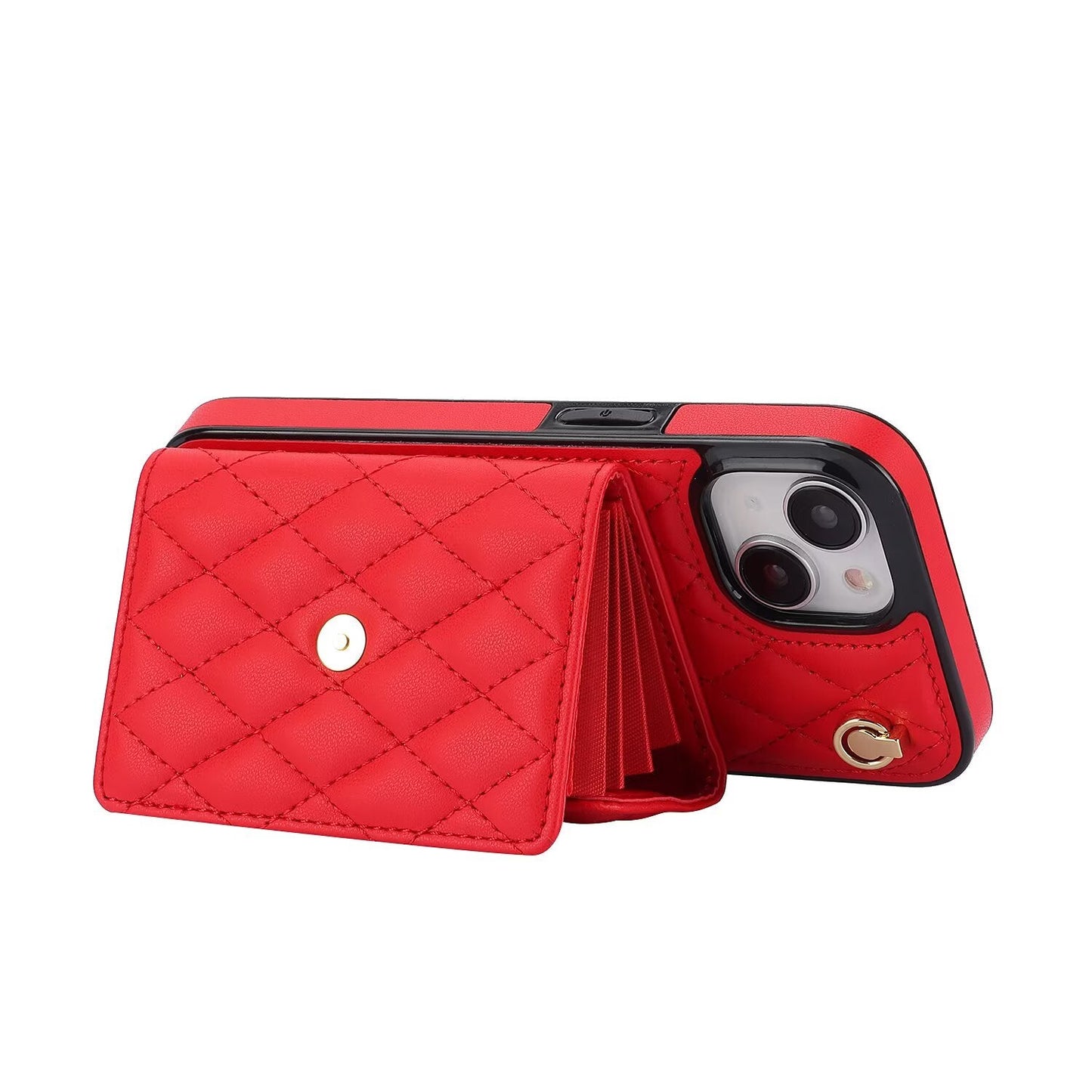 Quilted Crossbody Leather Wallet Case For iPhone 17 16 15 14 13 12 11 Pro Max Detachable Shoulder & Wrist Strap Multi Card Slots Kickstand Q23 - QuiltedCases