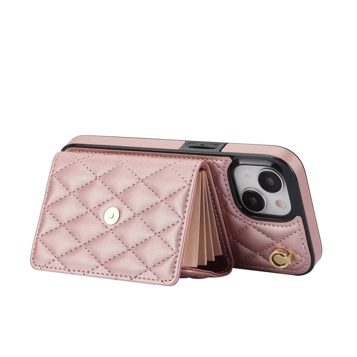 Quilted Crossbody Leather Wallet Case For iPhone 17 16 15 14 13 12 11 Pro Max Detachable Shoulder & Wrist Strap Multi Card Slots Kickstand Q24 - QuiltedCases