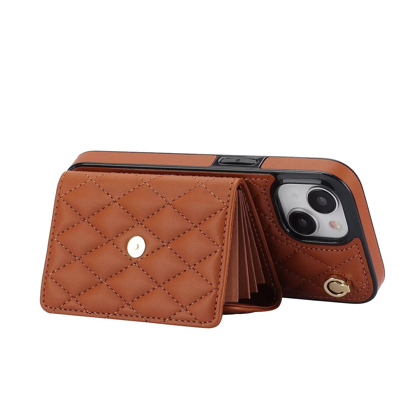 Quilted Crossbody Leather Wallet Case For iPhone 17 16 15 14 13 12 11 Pro Max Detachable Shoulder & Wrist Strap Multi Card Slots Kickstand Q25 - QuiltedCases