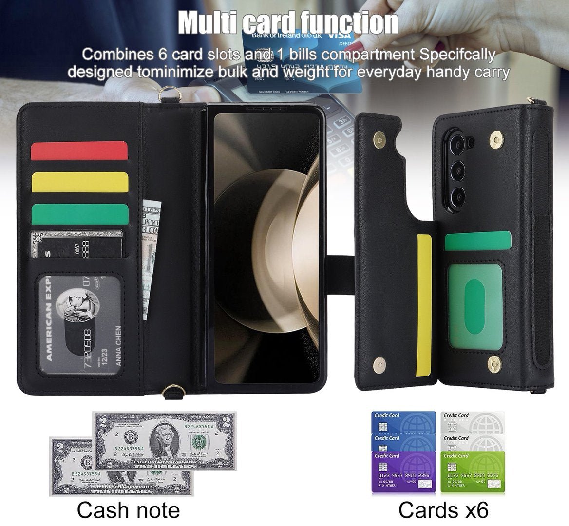 Quilted Leather Crossbody Wallet Case for Samsung Galaxy Z Fold3-Fold8 Multi Card Slots S Pen Holder Cover Q62 - QuiltedCases