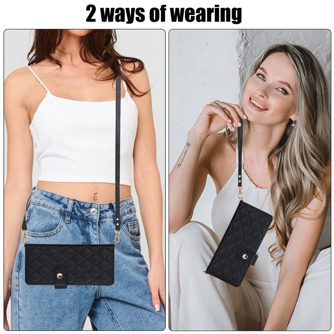 Quilted Leather Crossbody Wallet Case for Samsung Galaxy Z Fold3-Fold8 Multi Card Slots S Pen Holder Cover Q62 - QuiltedCases