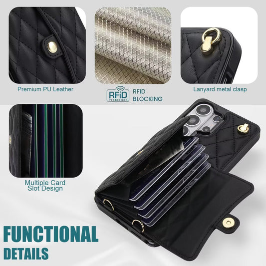 Quilted Leather Crossbody Wallet Case | Samsung Galaxy S & A Series RFID Card Holder Q56 - QuiltedCases
