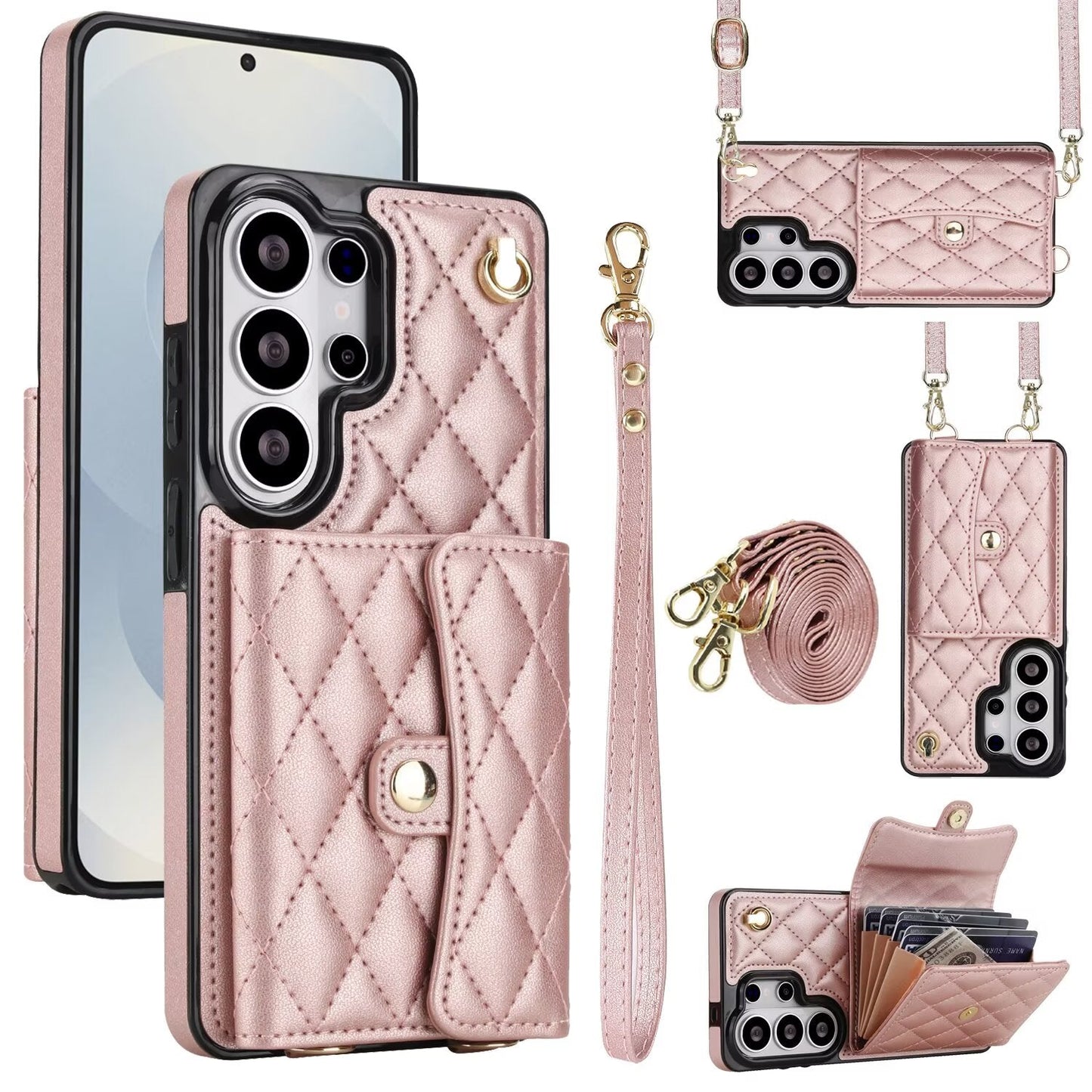 Quilted Leather Crossbody Wallet Case | Samsung Galaxy S & A Series RFID Card Holder Q56 - QuiltedCases