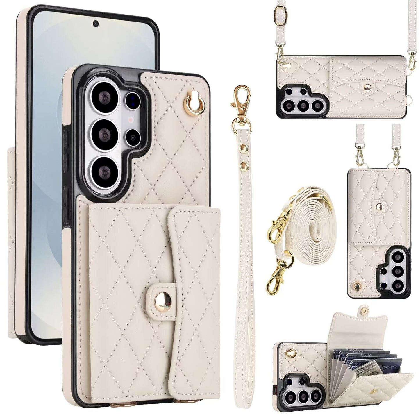 Quilted Leather Crossbody Wallet Case | Samsung Galaxy S & A Series RFID Card Holder Q56 - QuiltedCases
