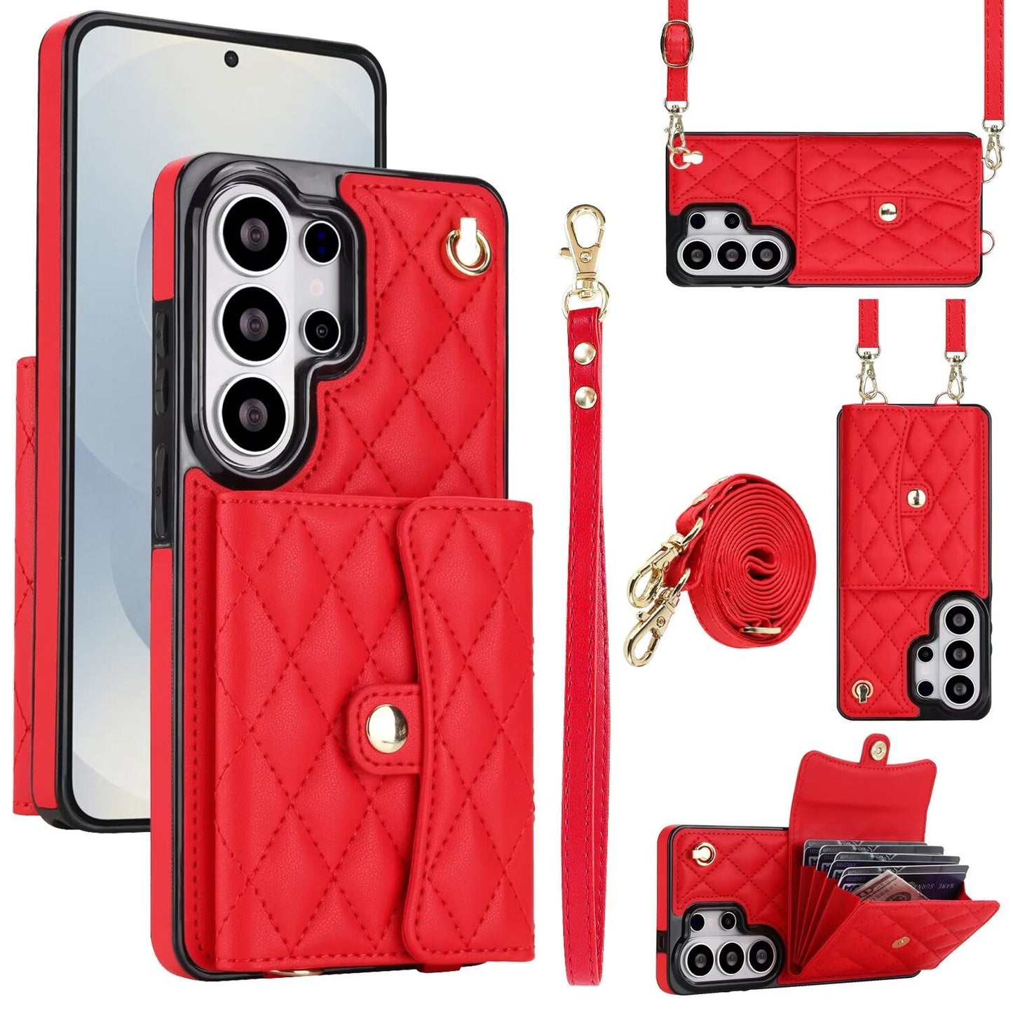 Quilted Leather Crossbody Wallet Case | Samsung Galaxy S & A Series RFID Card Holder Q56 - QuiltedCases