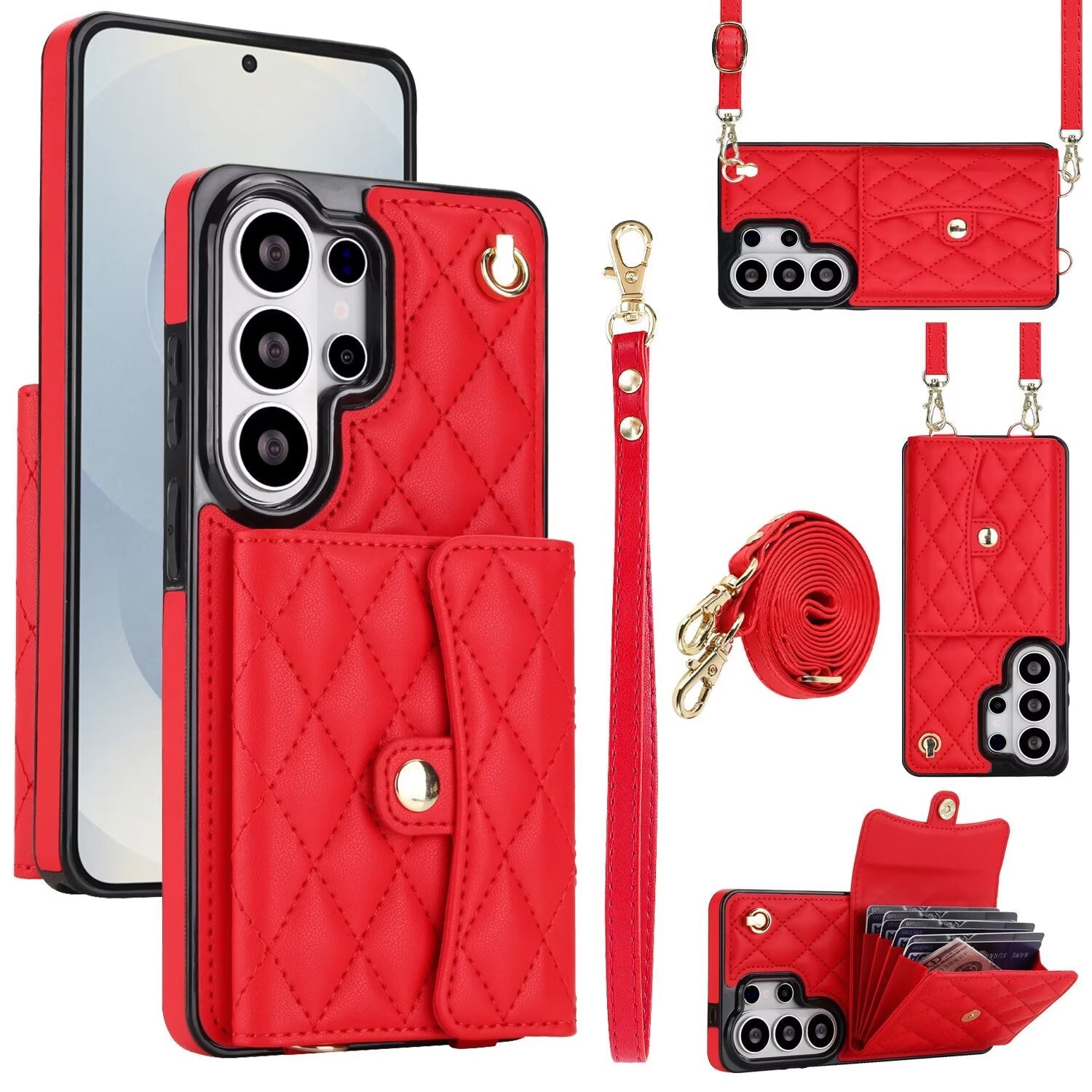 Quilted Leather Crossbody Wallet Case | Samsung Galaxy S & A Series RFID Card Holder Q56 - QuiltedCases