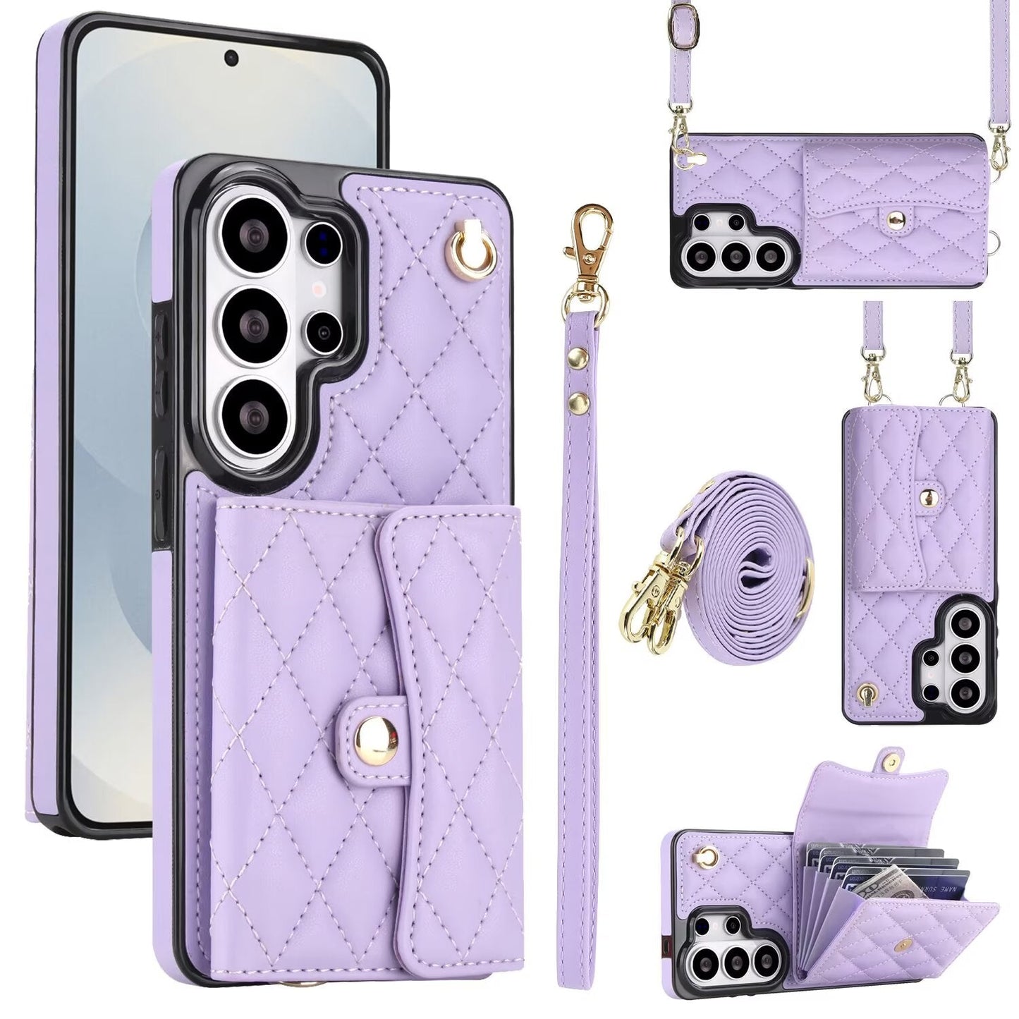 Quilted Leather Crossbody Wallet Case | Samsung Galaxy S & A Series RFID Card Holder Q56 - QuiltedCases