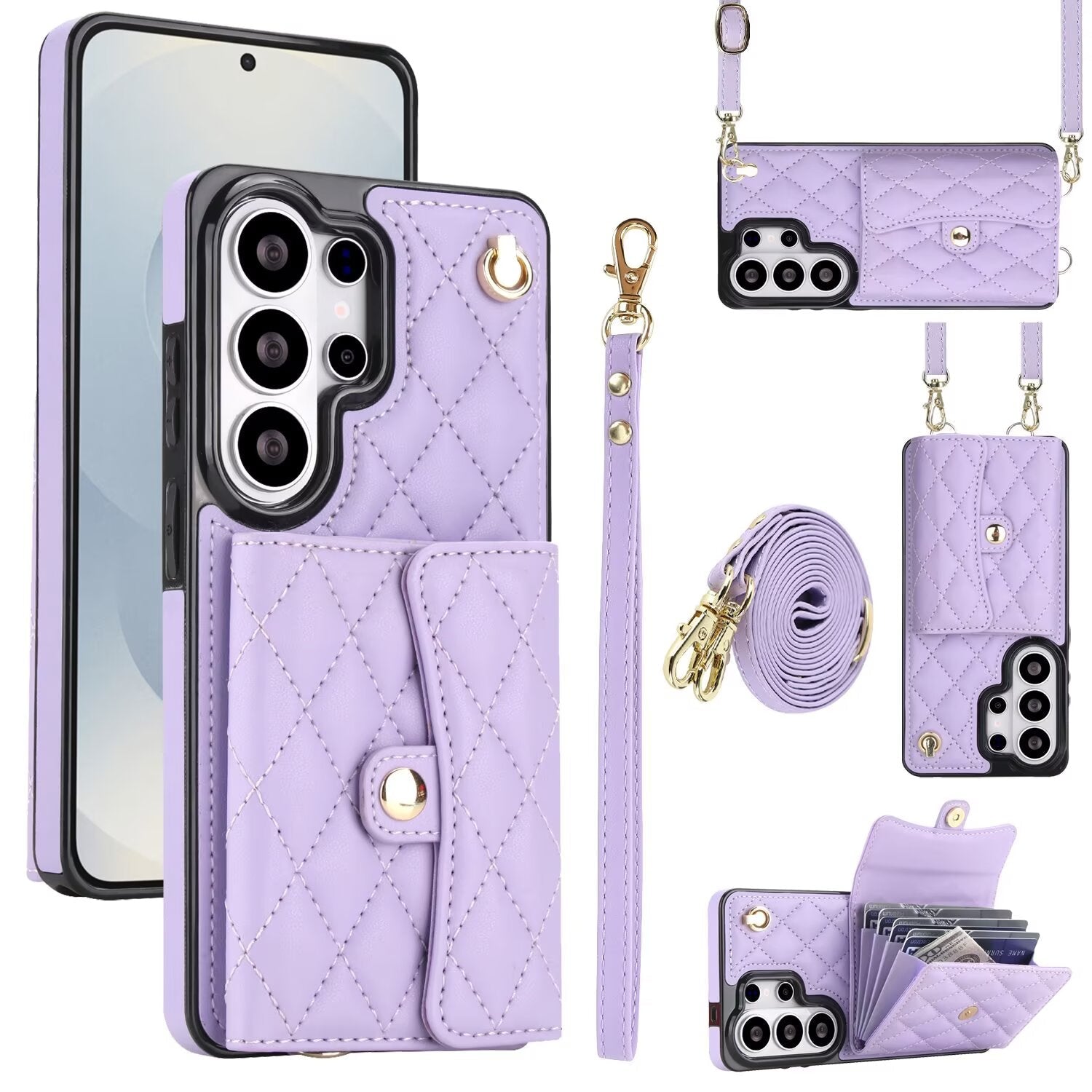 Quilted Leather Crossbody Wallet Case | Samsung Galaxy S & A Series RFID Card Holder Q56 - QuiltedCases