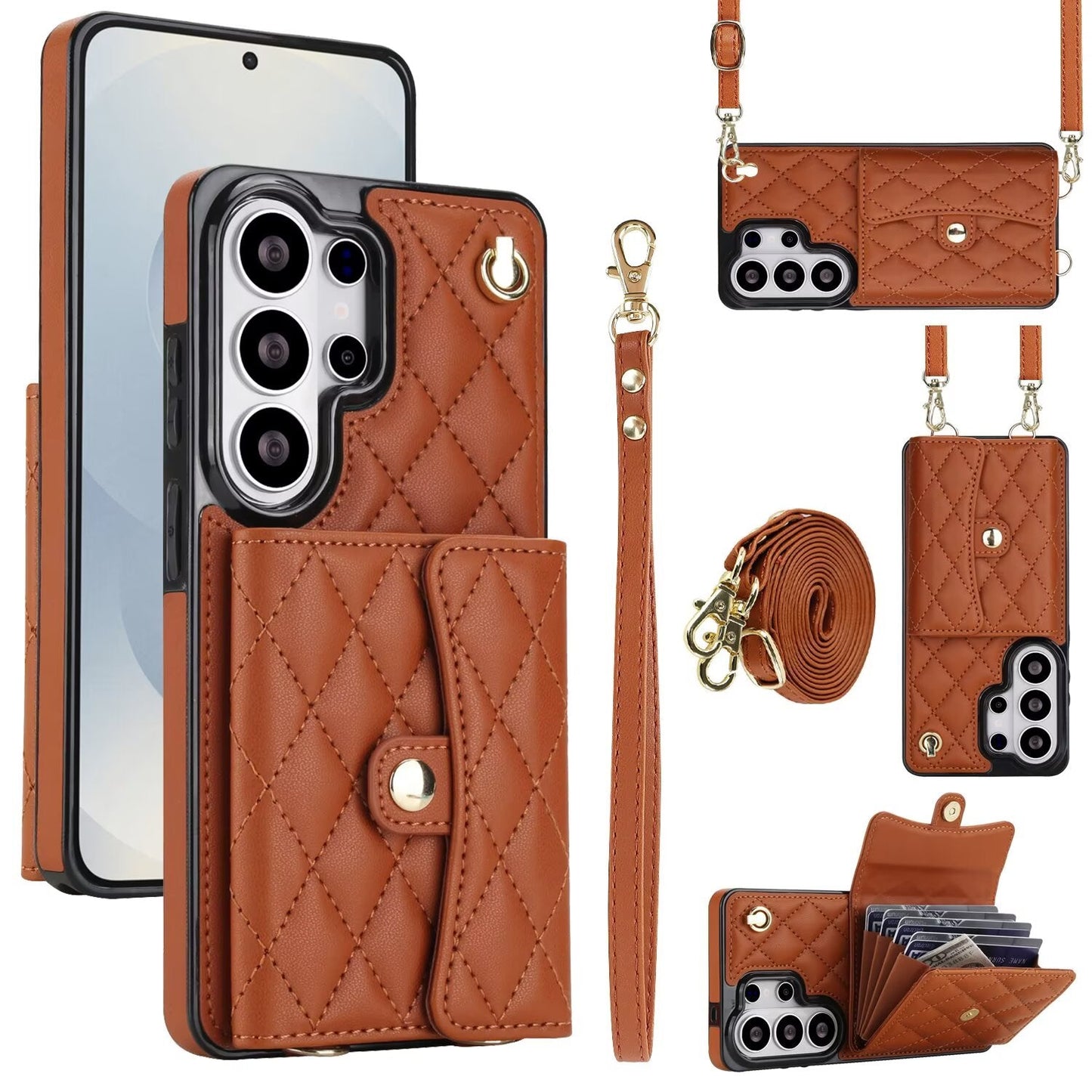 Quilted Leather Crossbody Wallet Case | Samsung Galaxy S & A Series RFID Card Holder Q56 - QuiltedCases