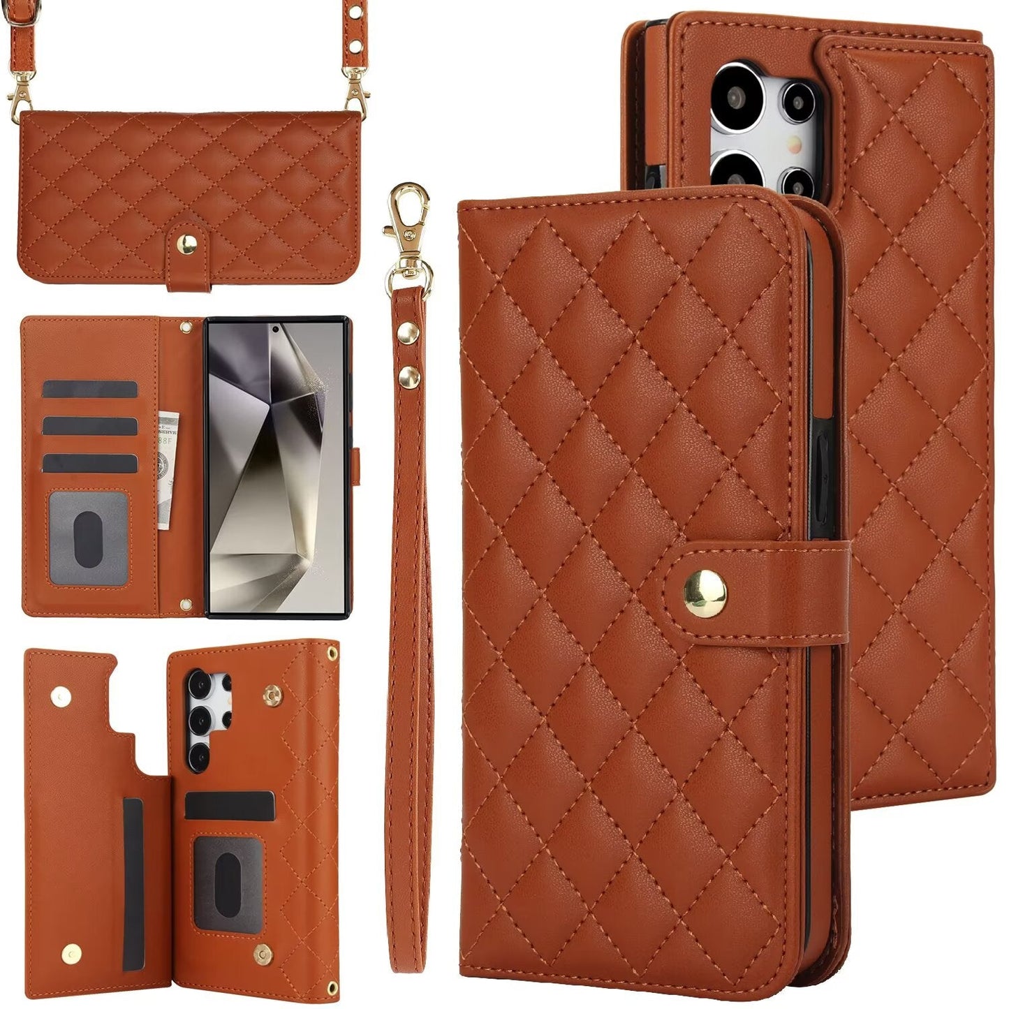 Quilted Leather Crossbody Wallet Case | Samsung Galaxy S & A Series RFID Card Holder Q57 - QuiltedCases
