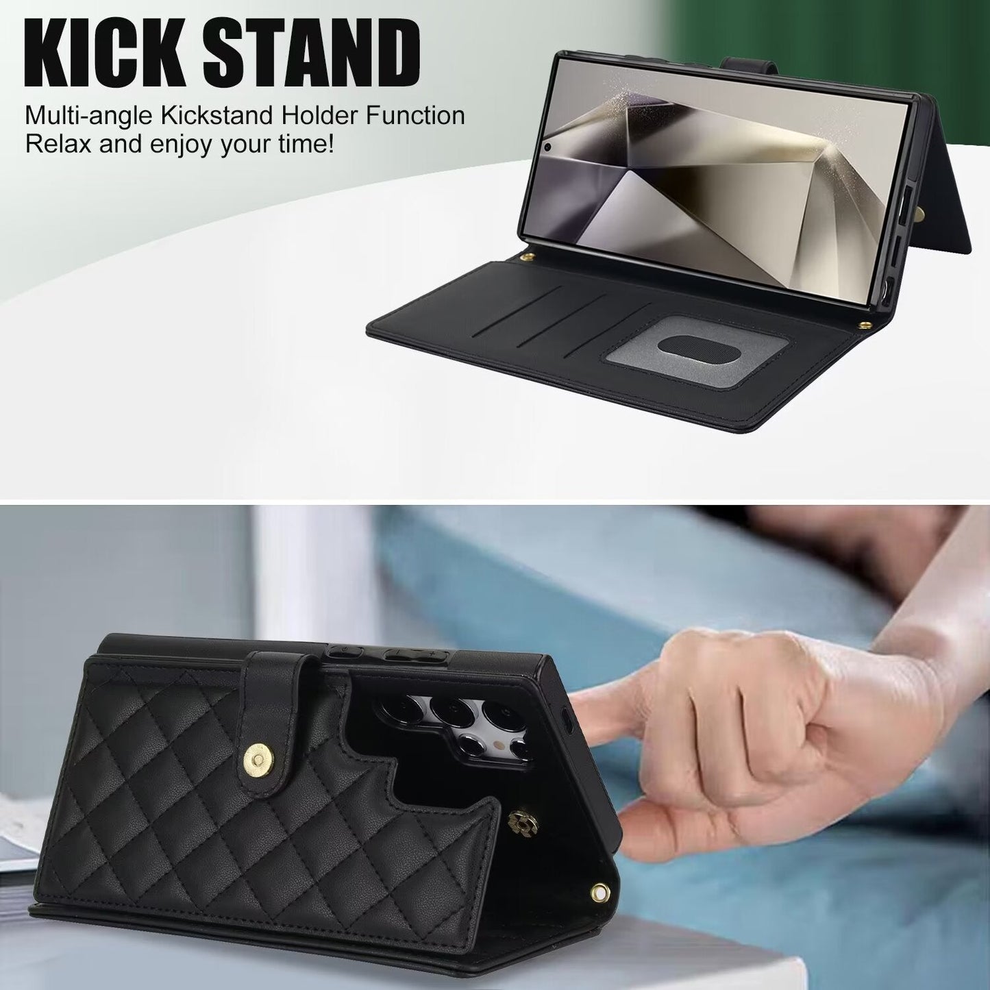 Quilted Leather Crossbody Wallet Case | Samsung Galaxy S & A Series RFID Card Holder Q57 - QuiltedCases