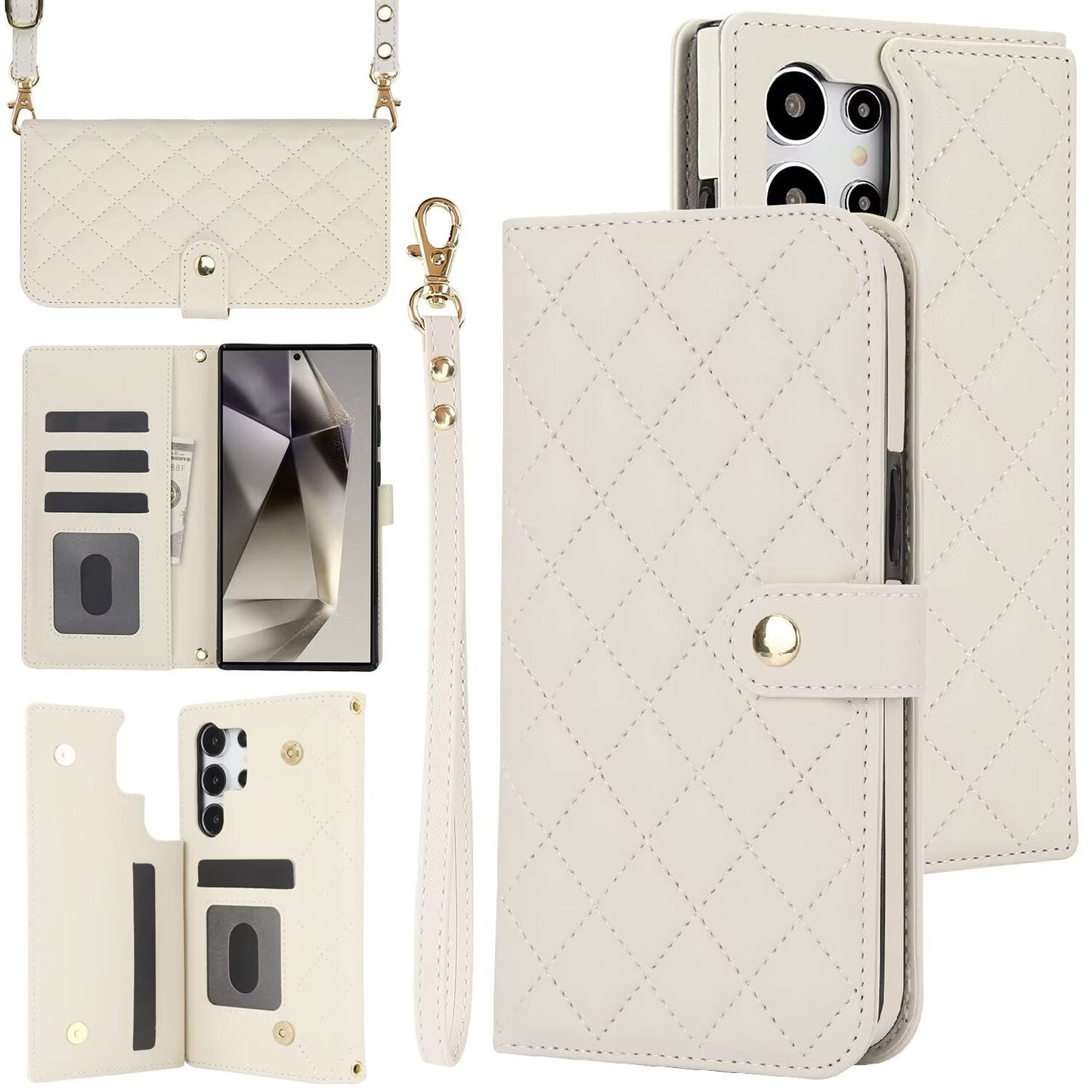 Quilted Leather Crossbody Wallet Case | Samsung Galaxy S & A Series RFID Card Holder Q57 - QuiltedCases