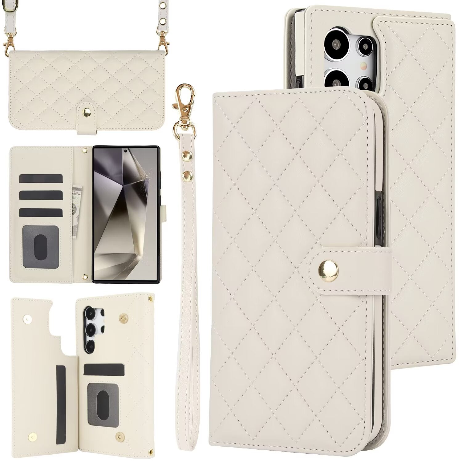 Quilted Leather Crossbody Wallet Case | Samsung Galaxy S & A Series RFID Card Holder Q57 - QuiltedCases