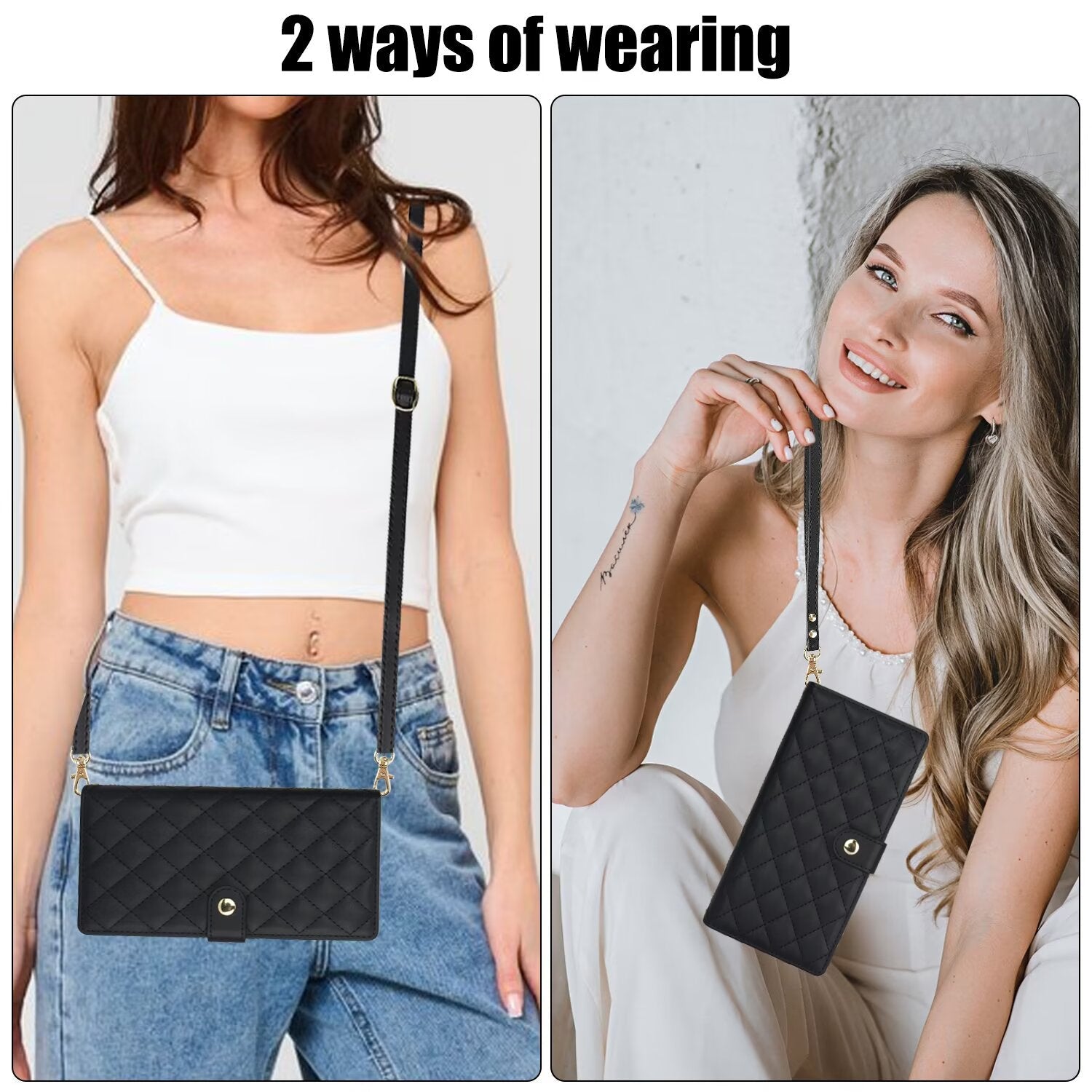 Quilted Leather Crossbody Wallet Case | Samsung Galaxy S & A Series RFID Card Holder Q57 - QuiltedCases
