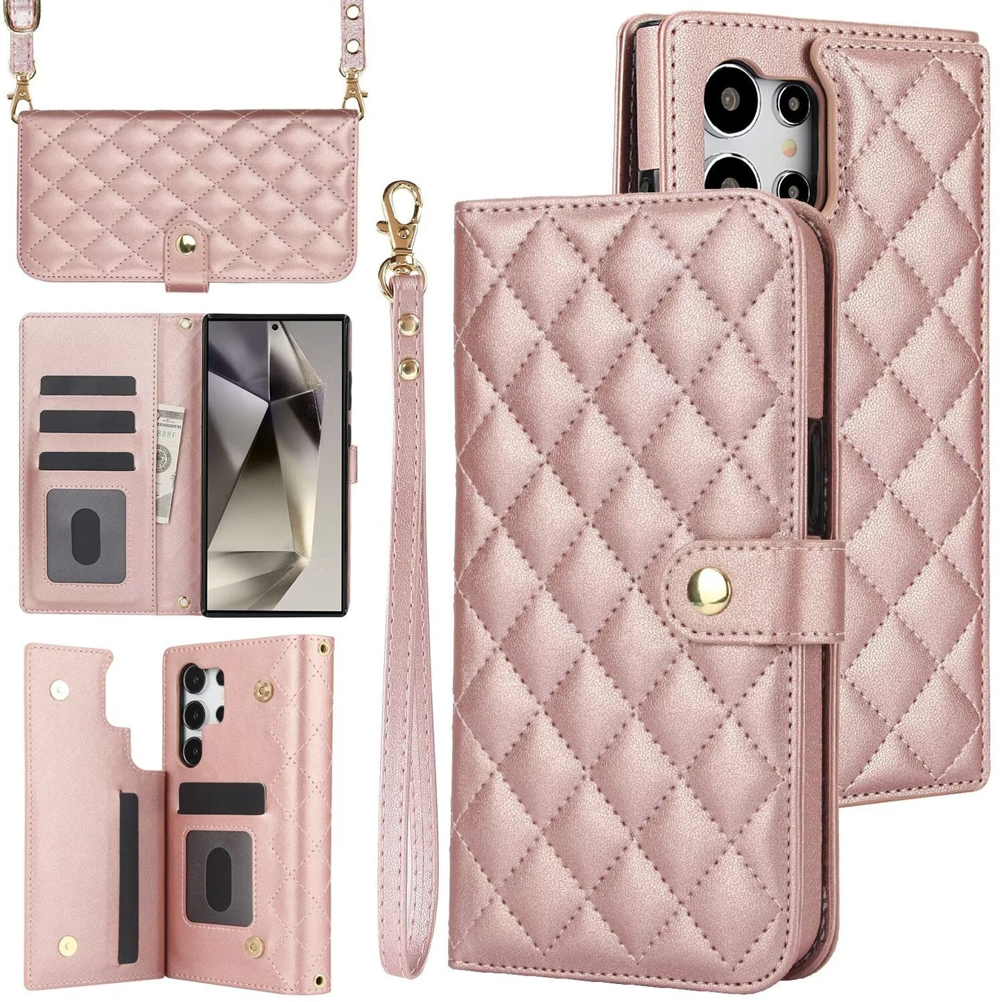 Quilted Leather Crossbody Wallet Case | Samsung Galaxy S & A Series RFID Card Holder Q57 - QuiltedCases