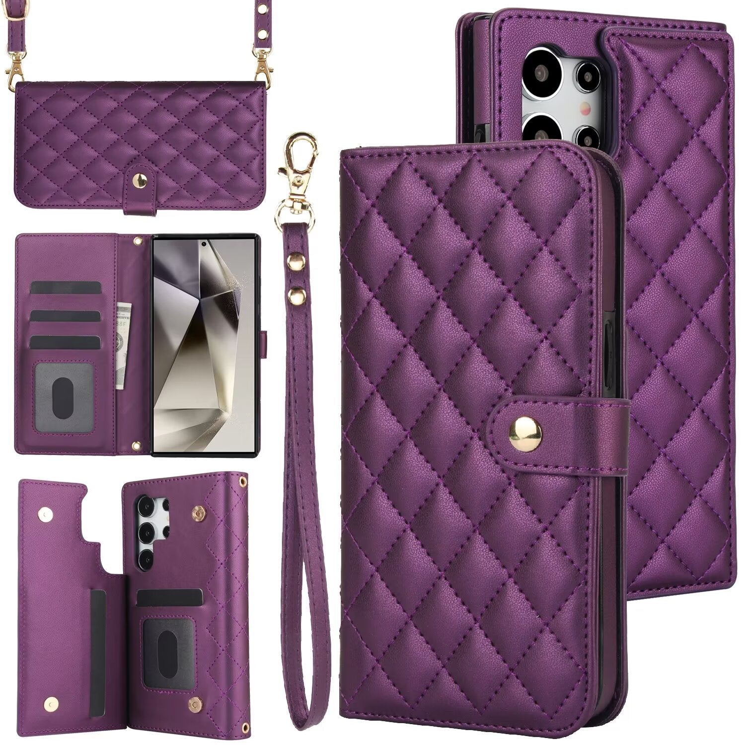 Quilted Leather Crossbody Wallet Case | Samsung Galaxy S & A Series RFID Card Holder Q57 - QuiltedCases