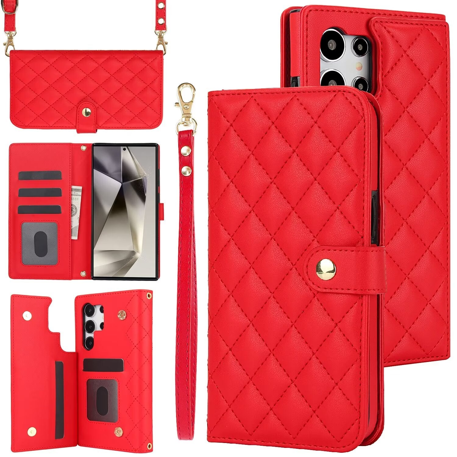 Quilted Leather Crossbody Wallet Case | Samsung Galaxy S & A Series RFID Card Holder Q57 - QuiltedCases