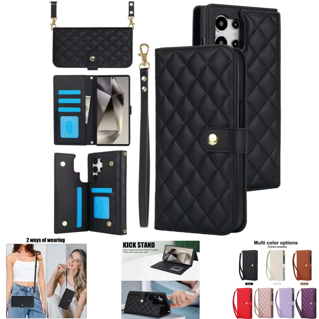 Quilted Leather Crossbody Wallet Case | Samsung Galaxy S & A Series RFID Card Holder Q57 - QuiltedCases