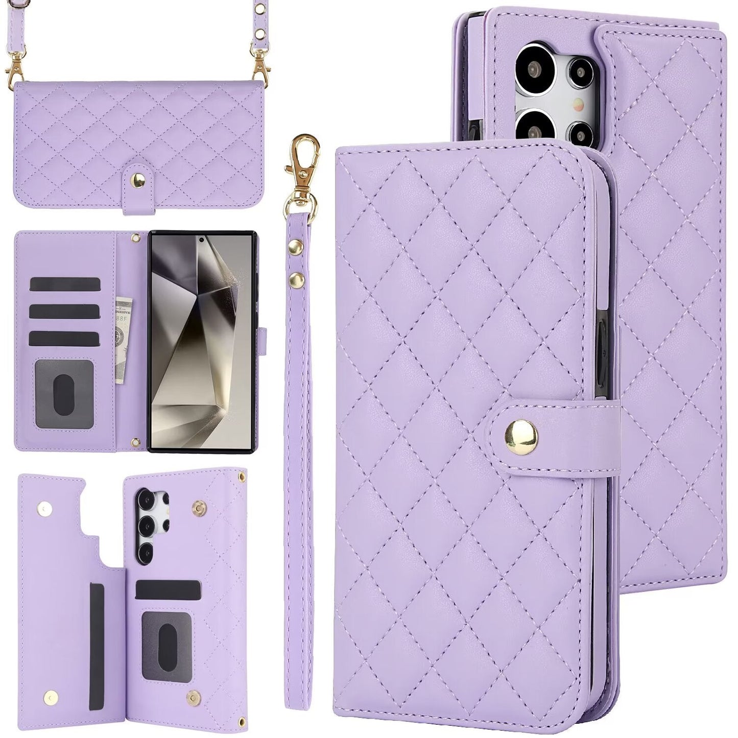 Quilted Leather Crossbody Wallet Case | Samsung Galaxy S & A Series RFID Card Holder Q57 - QuiltedCases